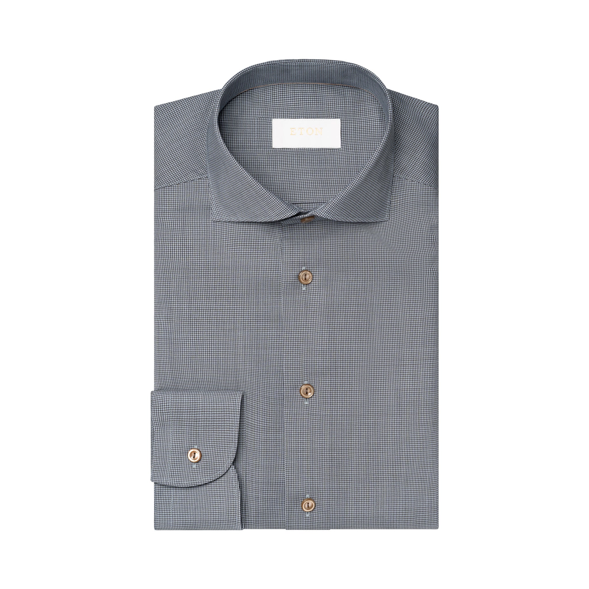 Brown Houndstooth Merino Wool Slim Fit Shirt - ETON - Image 2
