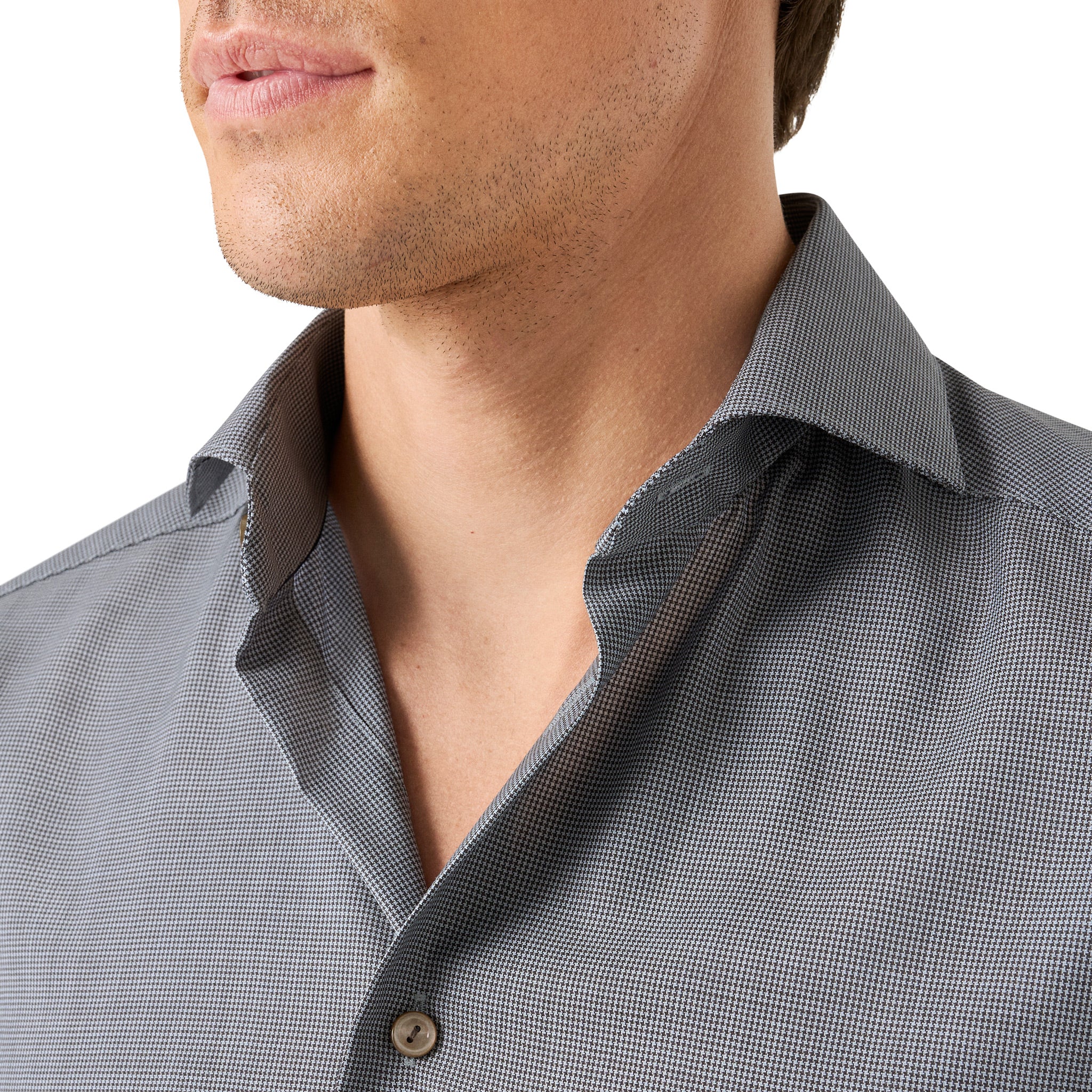 Brown Houndstooth Merino Wool Slim Fit Shirt - ETON - Image 5
