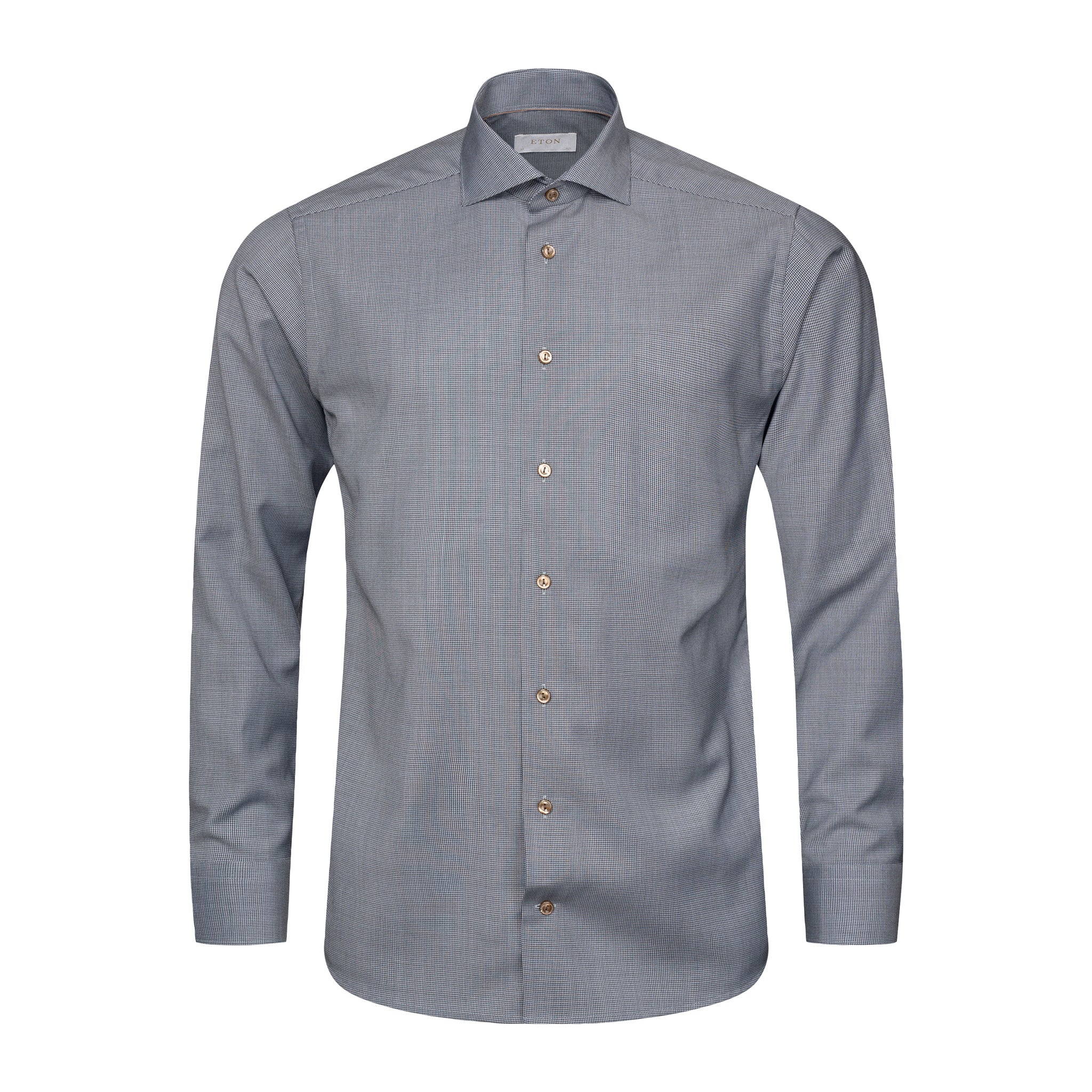 Brown Houndstooth Merino Wool Slim Fit Shirt - ETON - Image 8