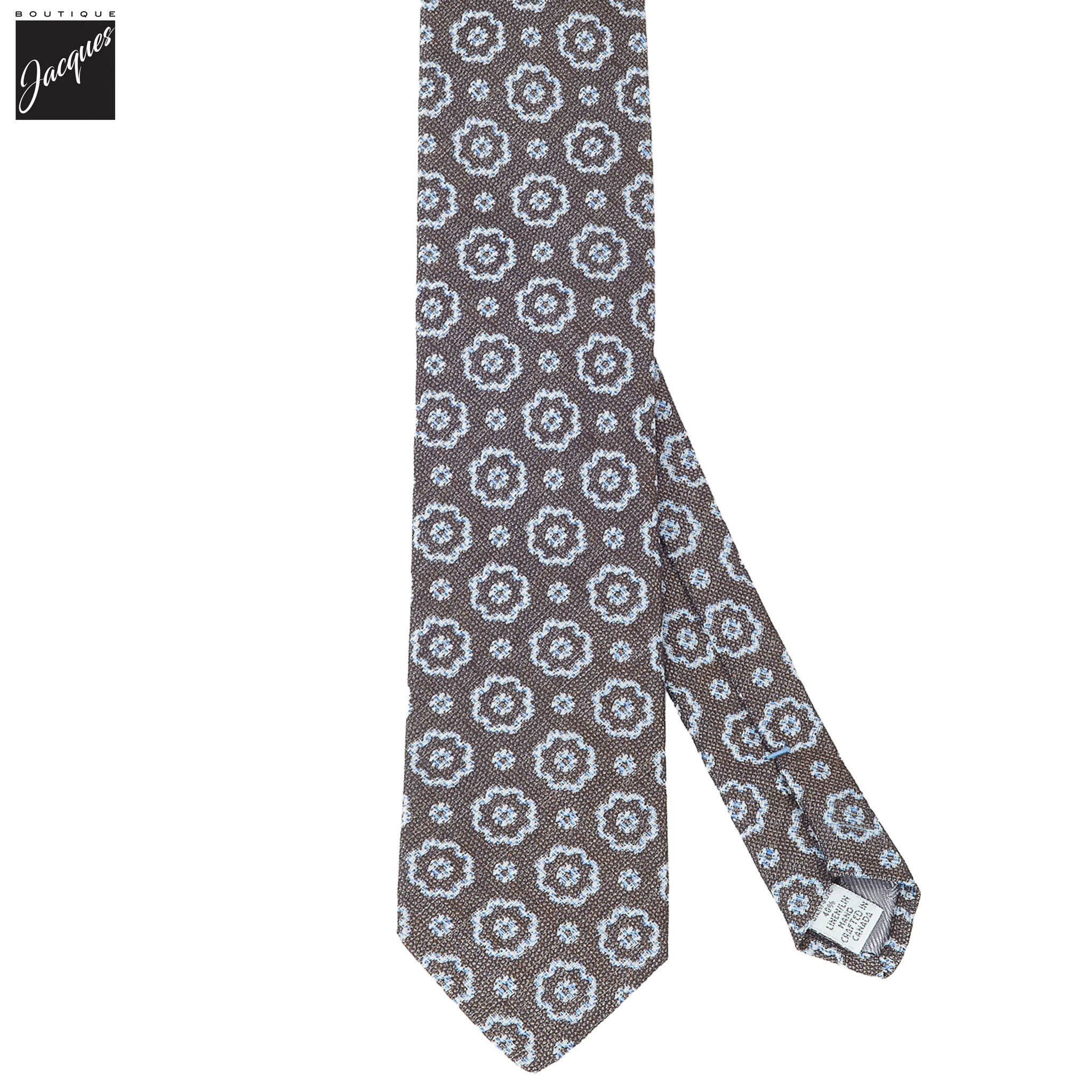 Dark Brown Macro Medallion Silk-Linen Tie - DION