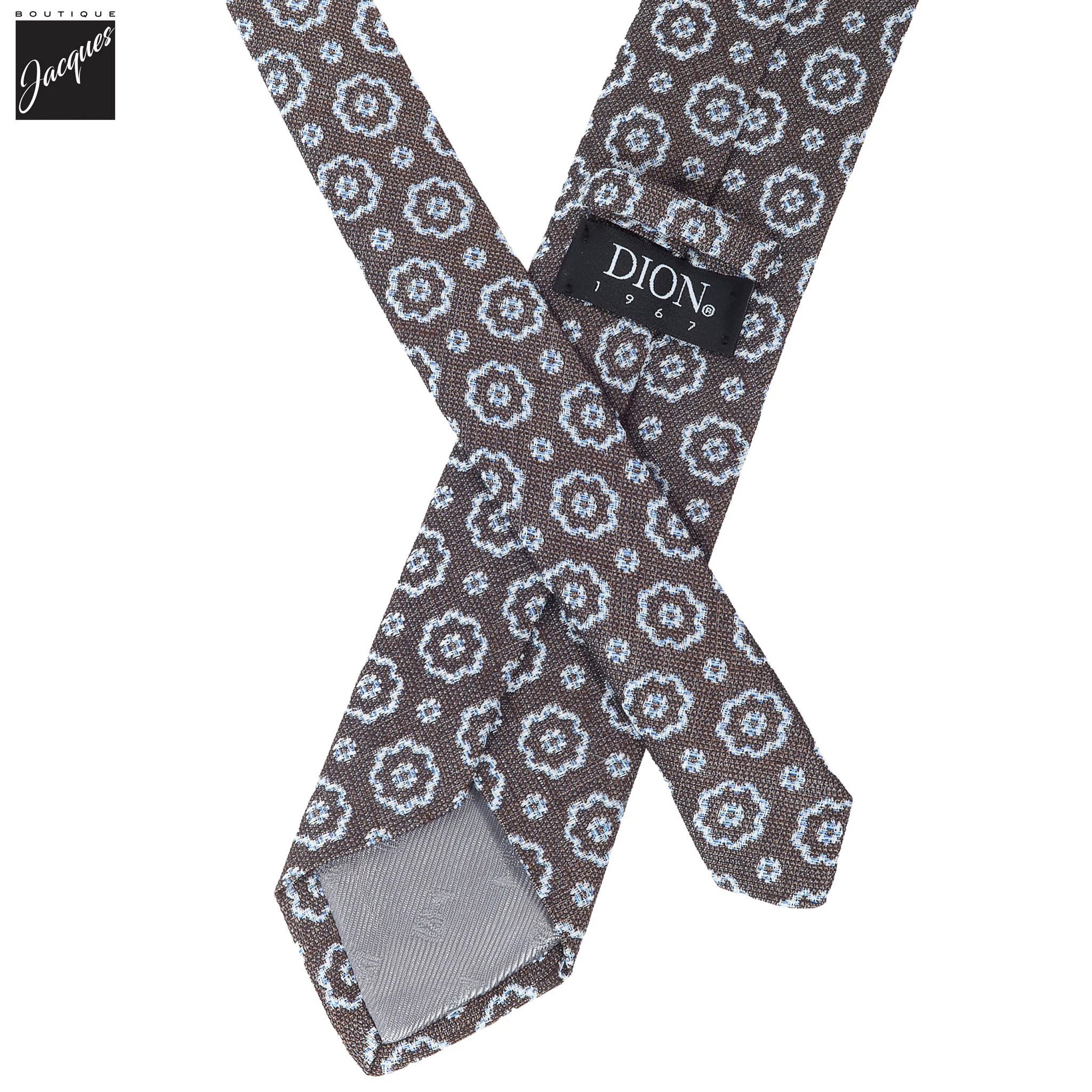 Dark Brown Macro Medallion Silk-Linen Tie - DION - Image 2