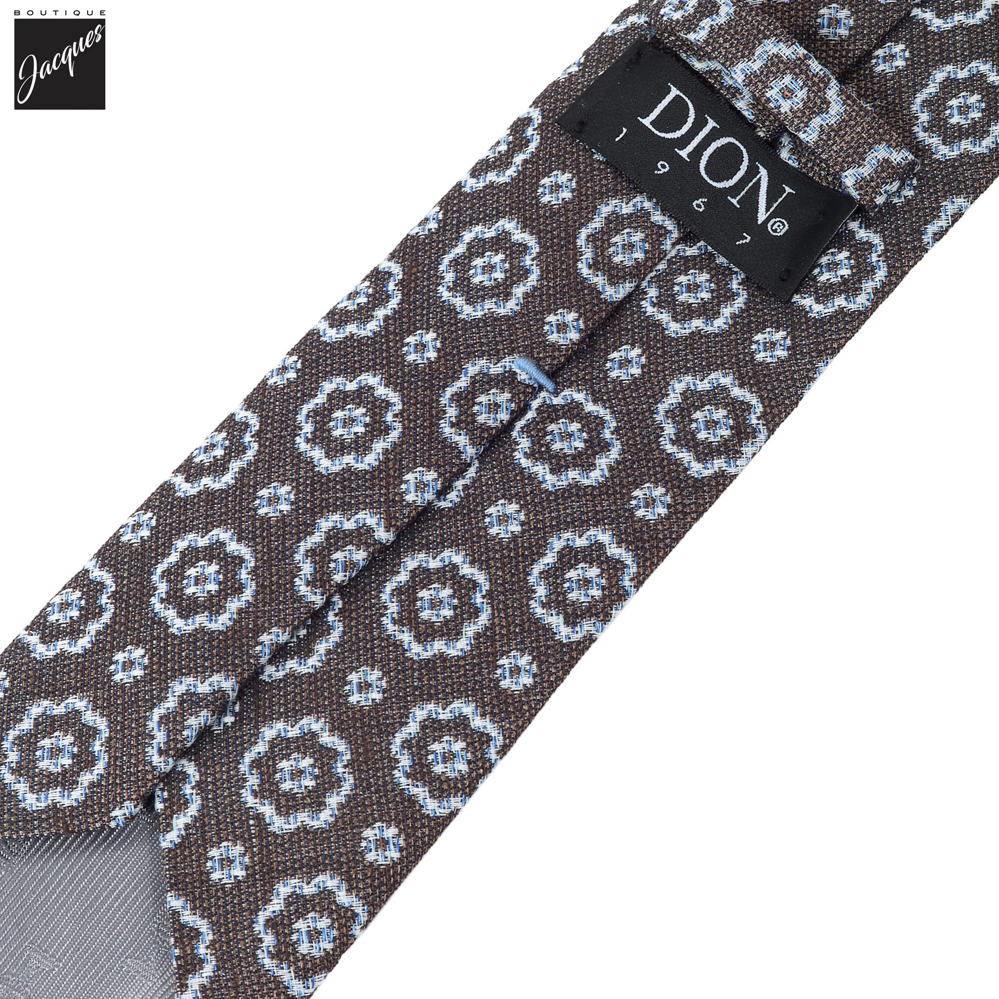 Dark Brown Macro Medallion Silk-Linen Tie - DION - Image 3