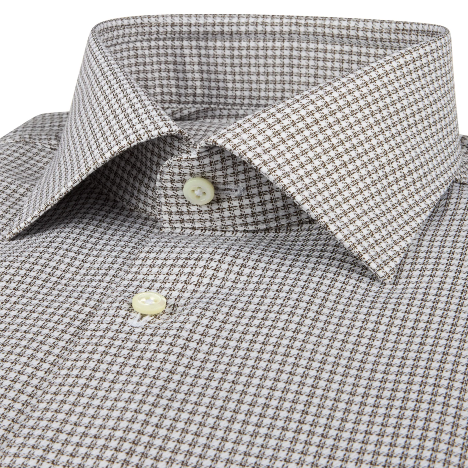 Brown Micro Check Twill Slimline Shirt - Stenströms - Image 2