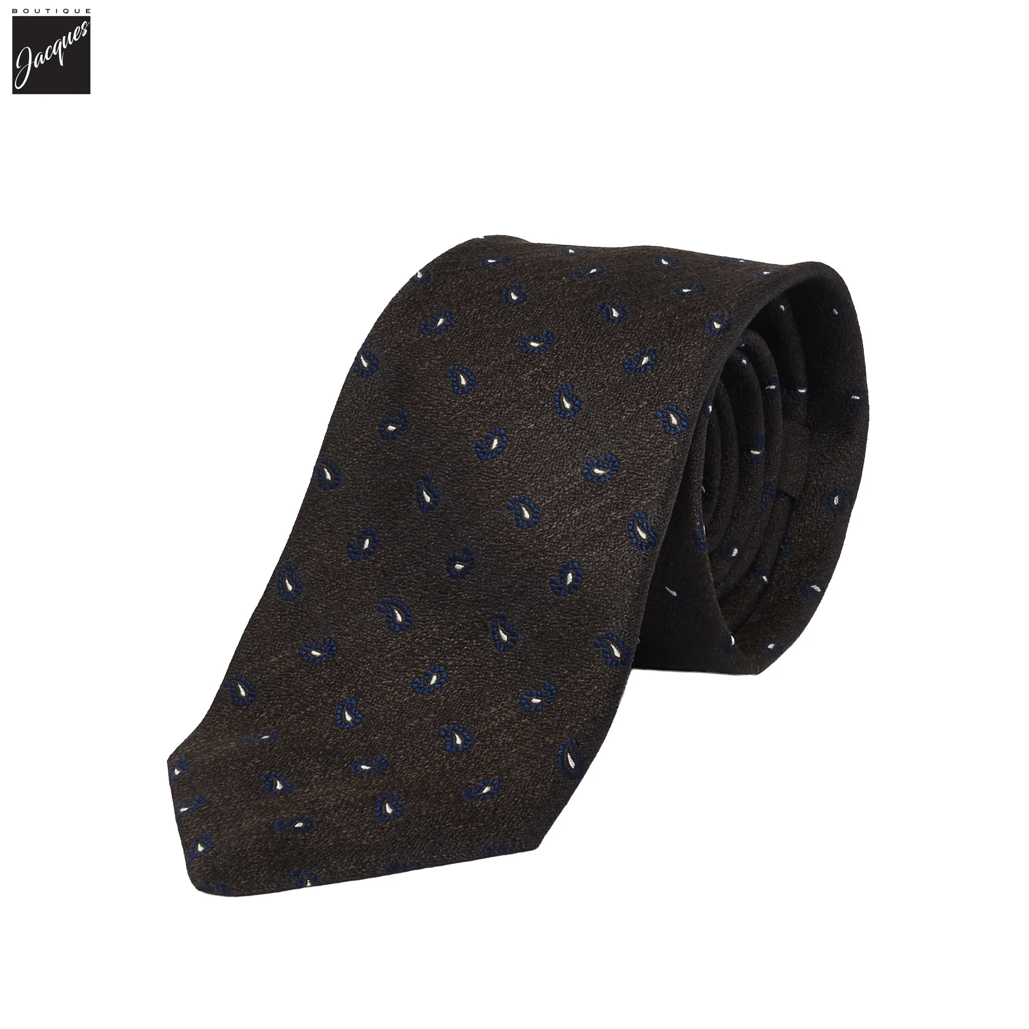 Brown Mini Paisley Pattern Woven Silk Tie - Paolo Albizzati