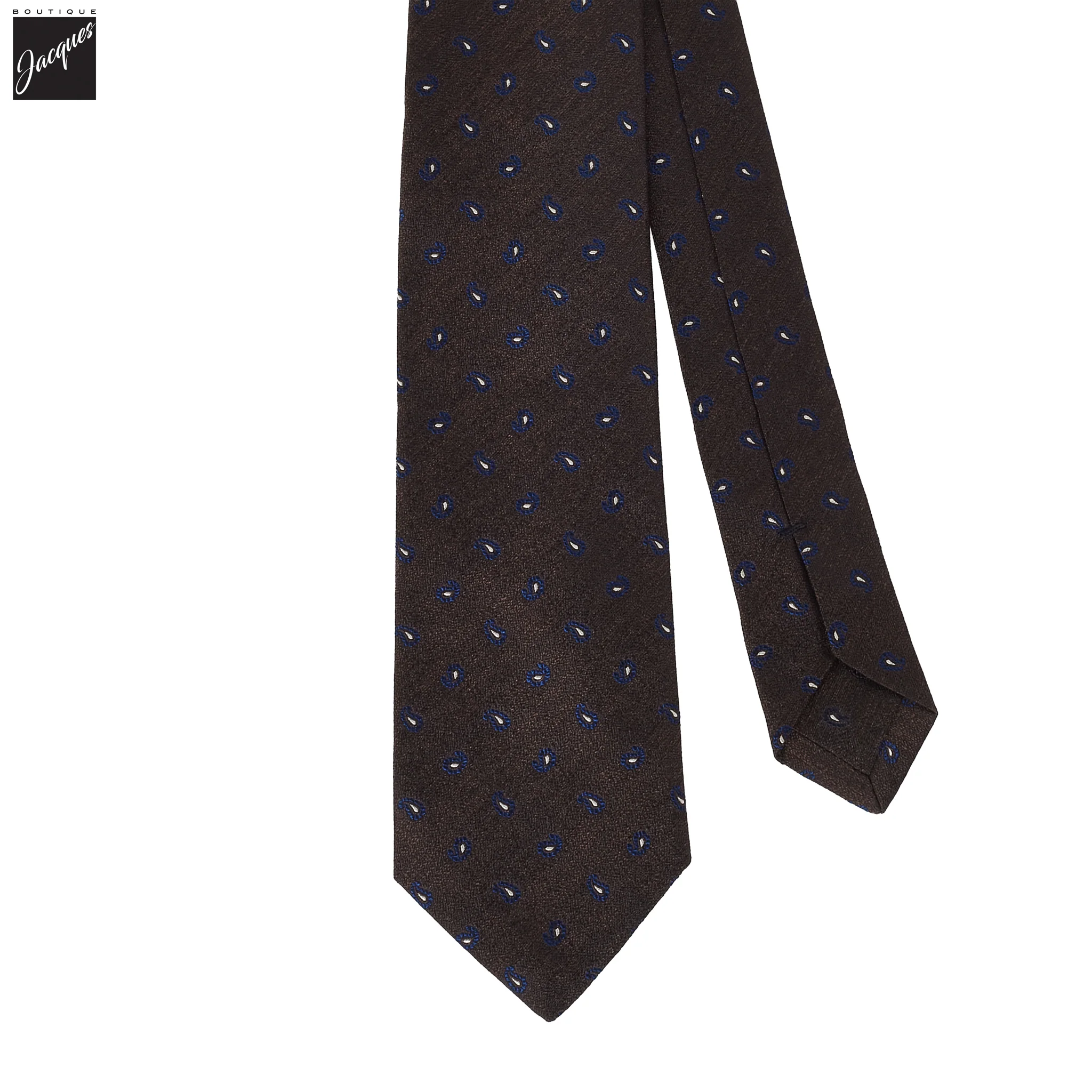 Brown Mini Paisley Pattern Woven Silk Tie - Paolo Albizzati - Image 2