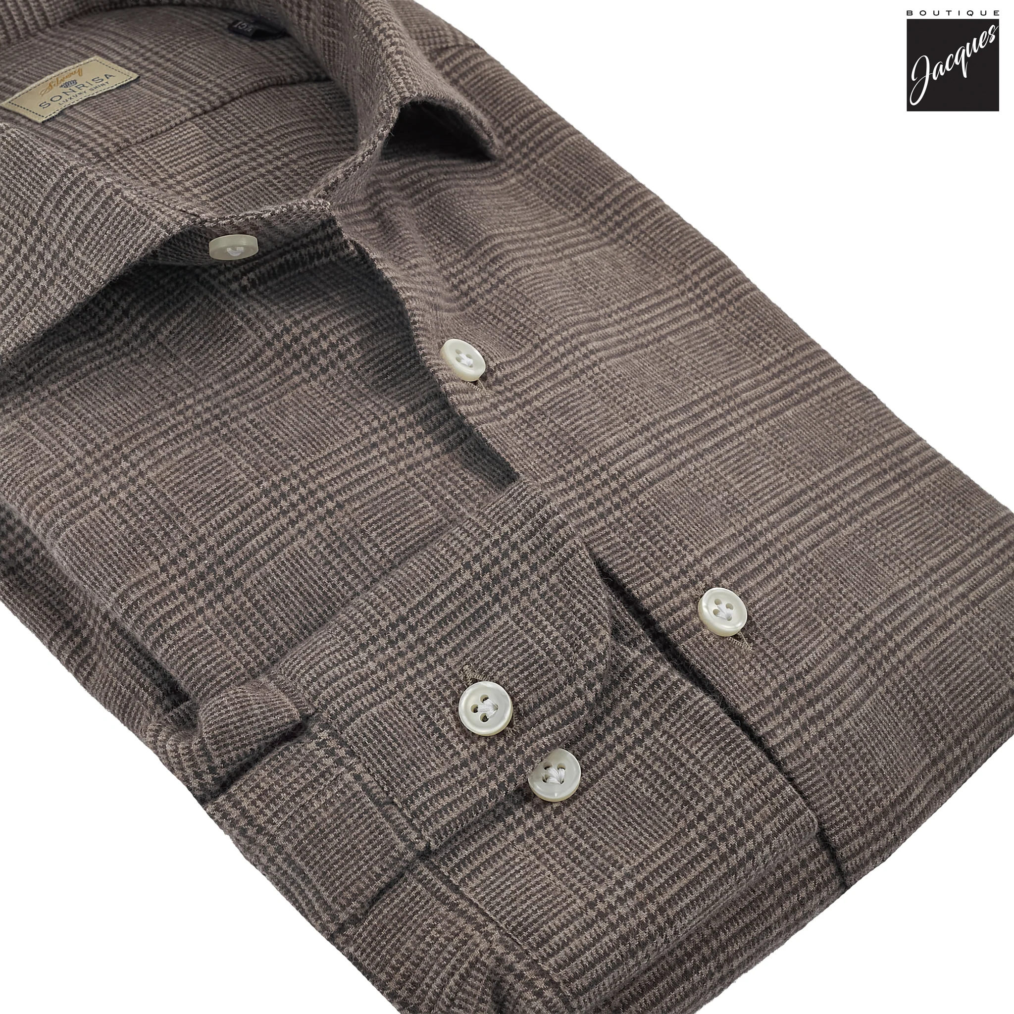Brown Prince-of-Wales Lux Cotton Flannel Shirt - SONRISA - Image 2