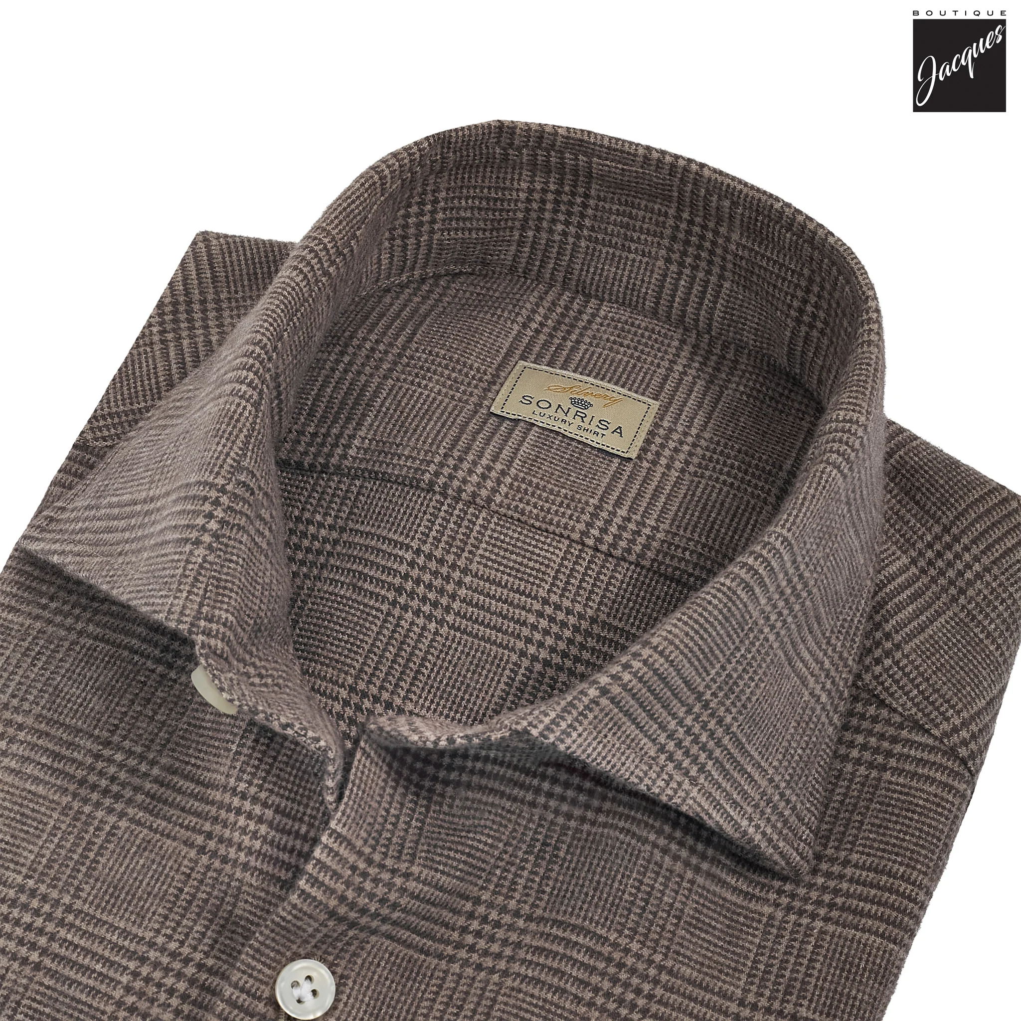 Brown Prince-of-Wales Lux Cotton Flannel Shirt - SONRISA - Image 3