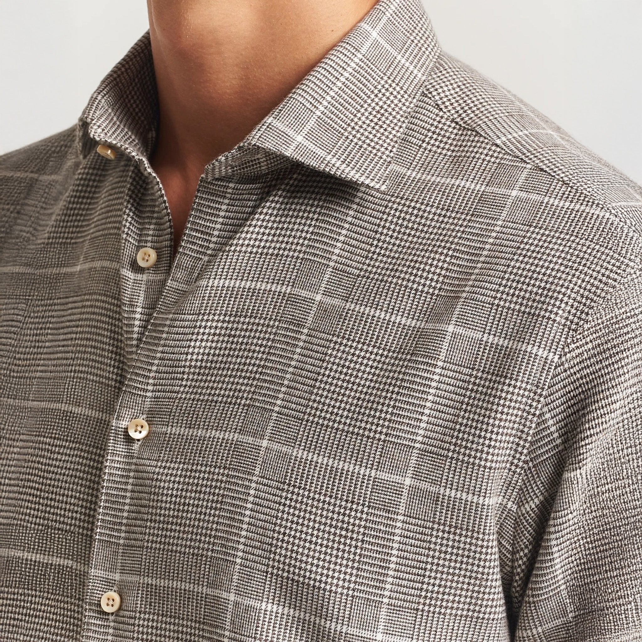 Brown Prince-of-Wales Cotton Flannel Slimline Shirt - Stenströms - Image 2