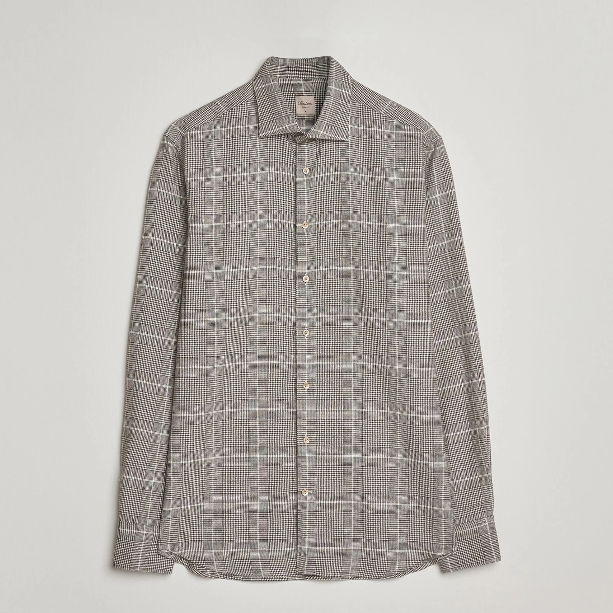 Brown Prince-of-Wales Cotton Flannel Slimline Shirt - Stenströms - Image 6