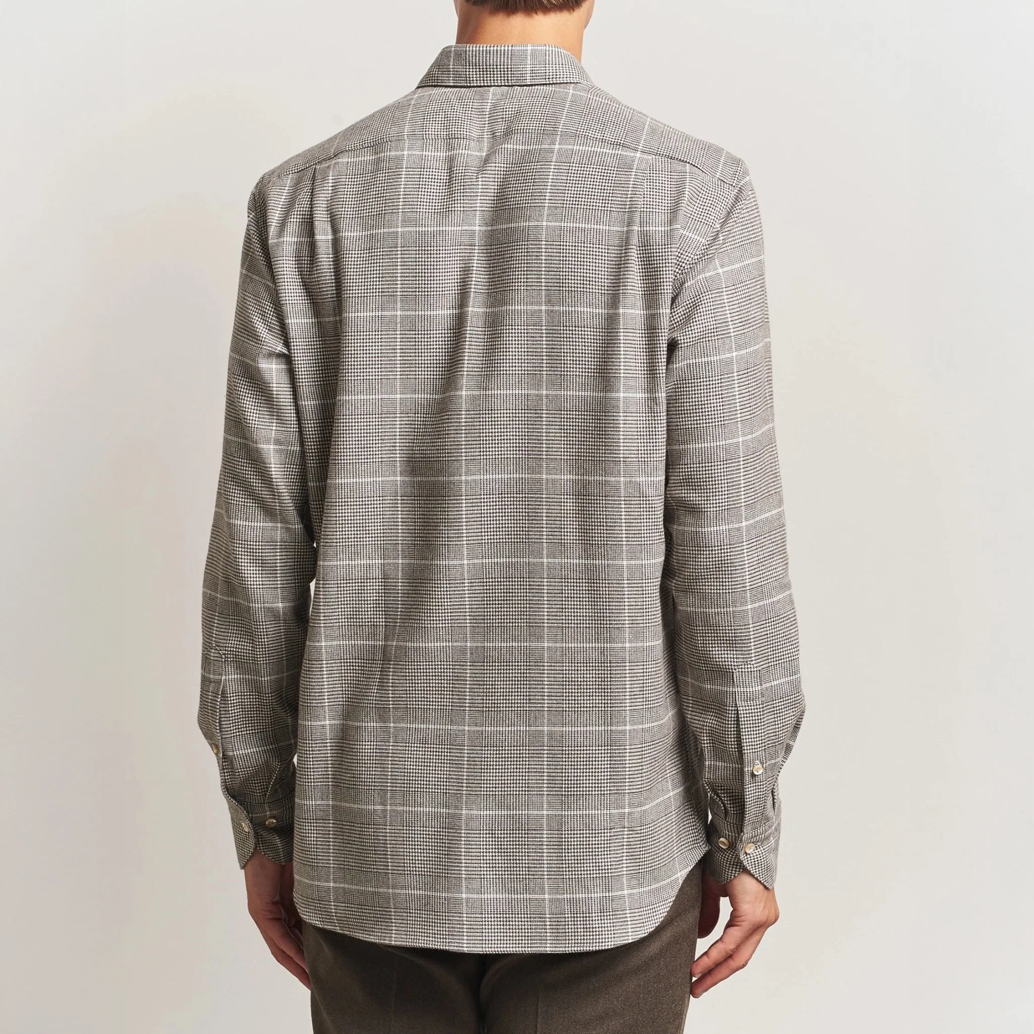 Brown Prince-of-Wales Cotton Flannel Slimline Shirt - Stenströms - Image 8