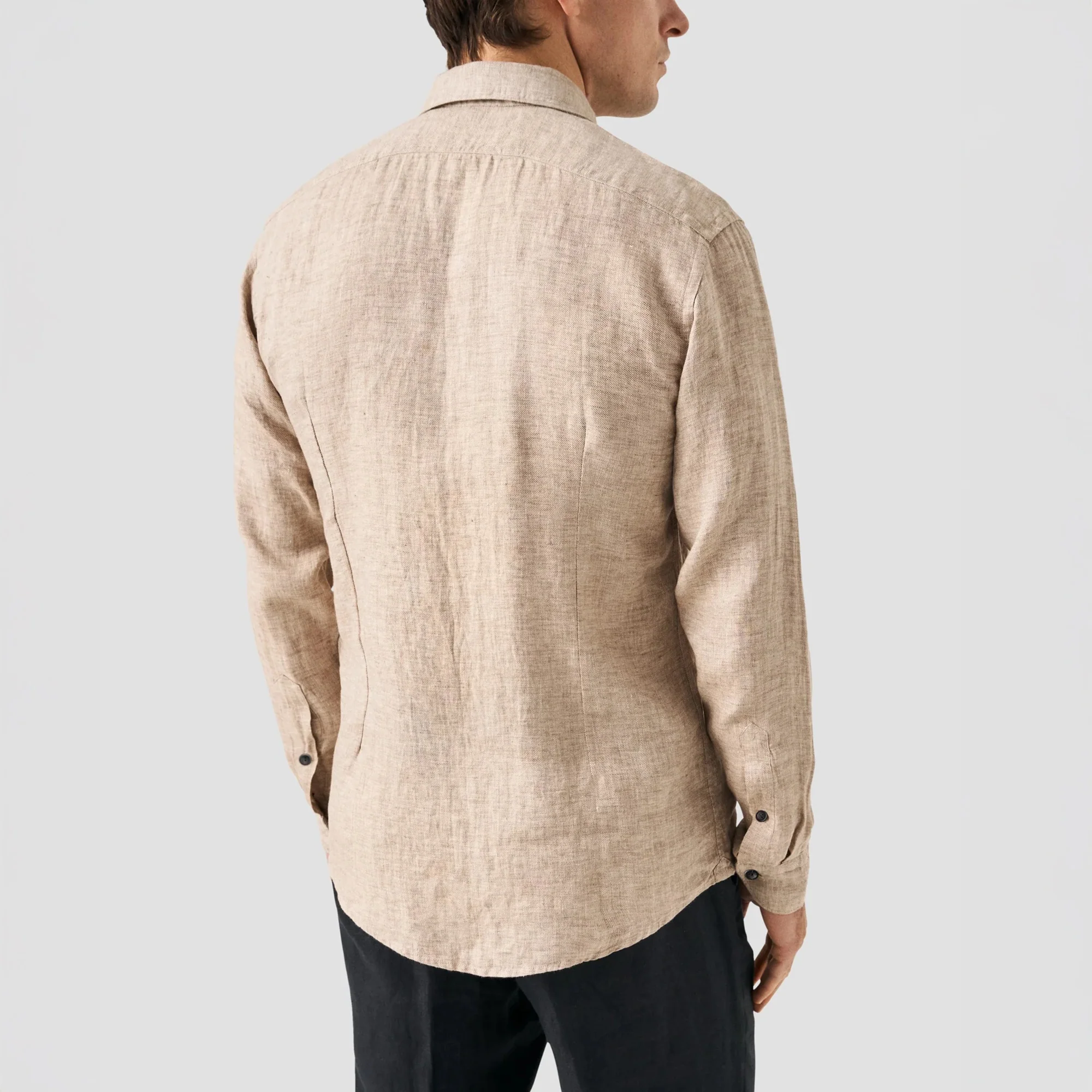 Brown Solid Linen Twill Slim Fit Shirt - ETON - Image 3