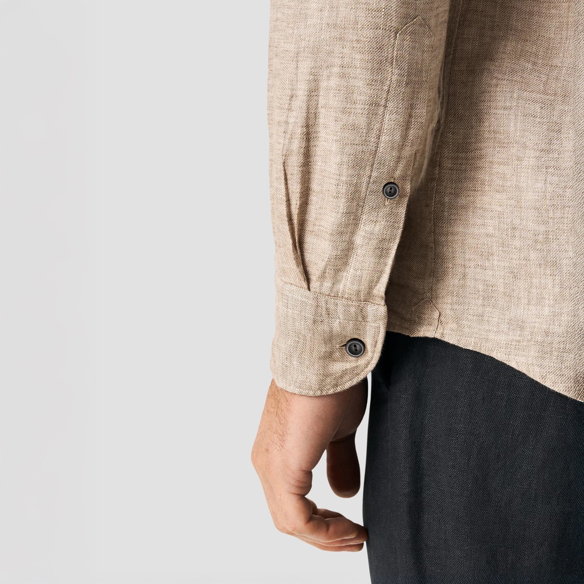 Brown Solid Linen Twill Slim Fit Shirt - ETON - Image 6