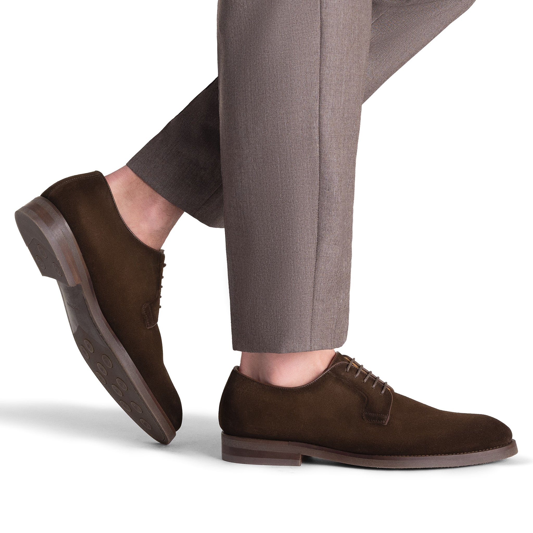 Dark Brown Suede Plain Toe Lanai Derby Shoe - Magnanni - Image 5