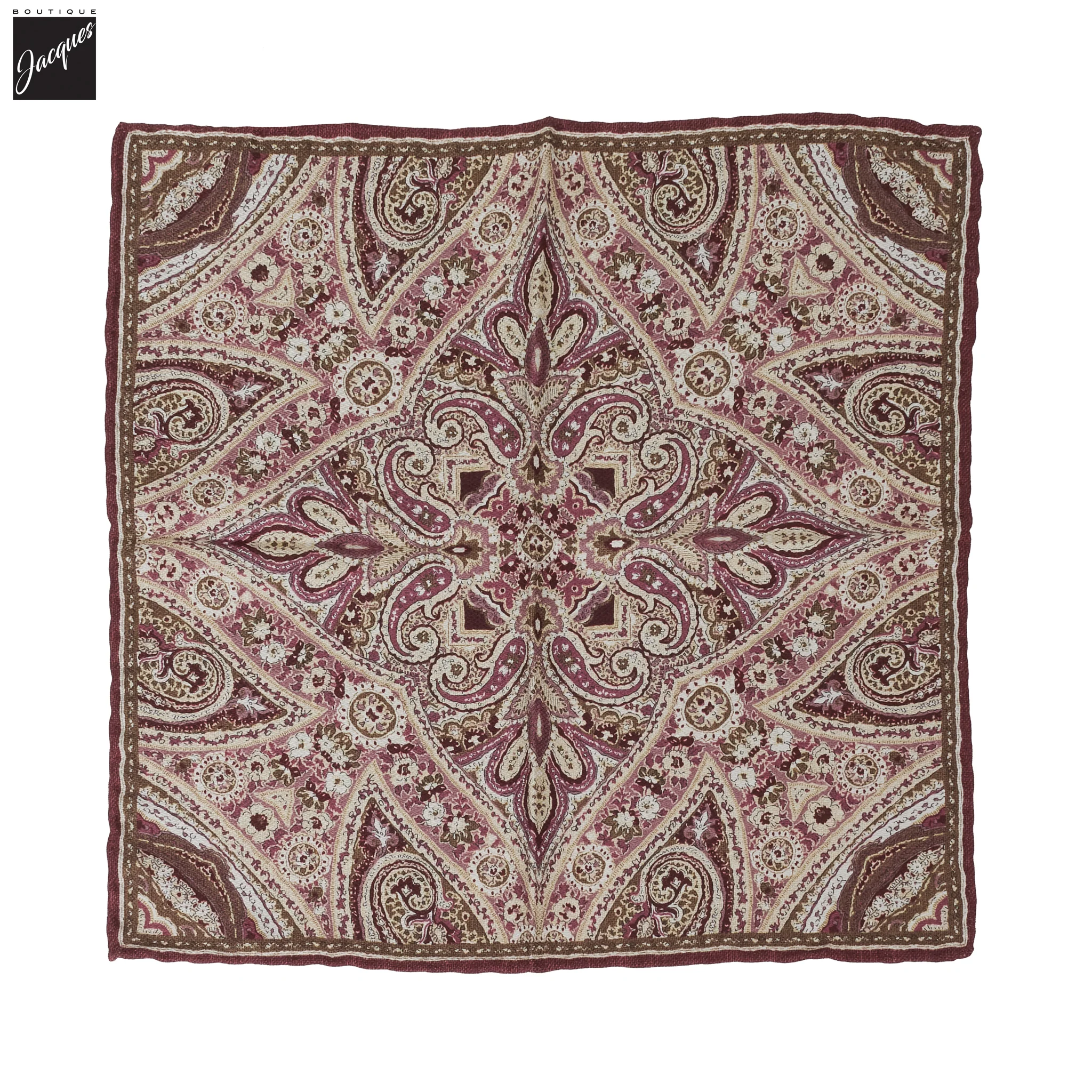 Burgundy & Cream Paisley/Floral Reversible Silk Hankie - Paolo Albizzati - Image 2