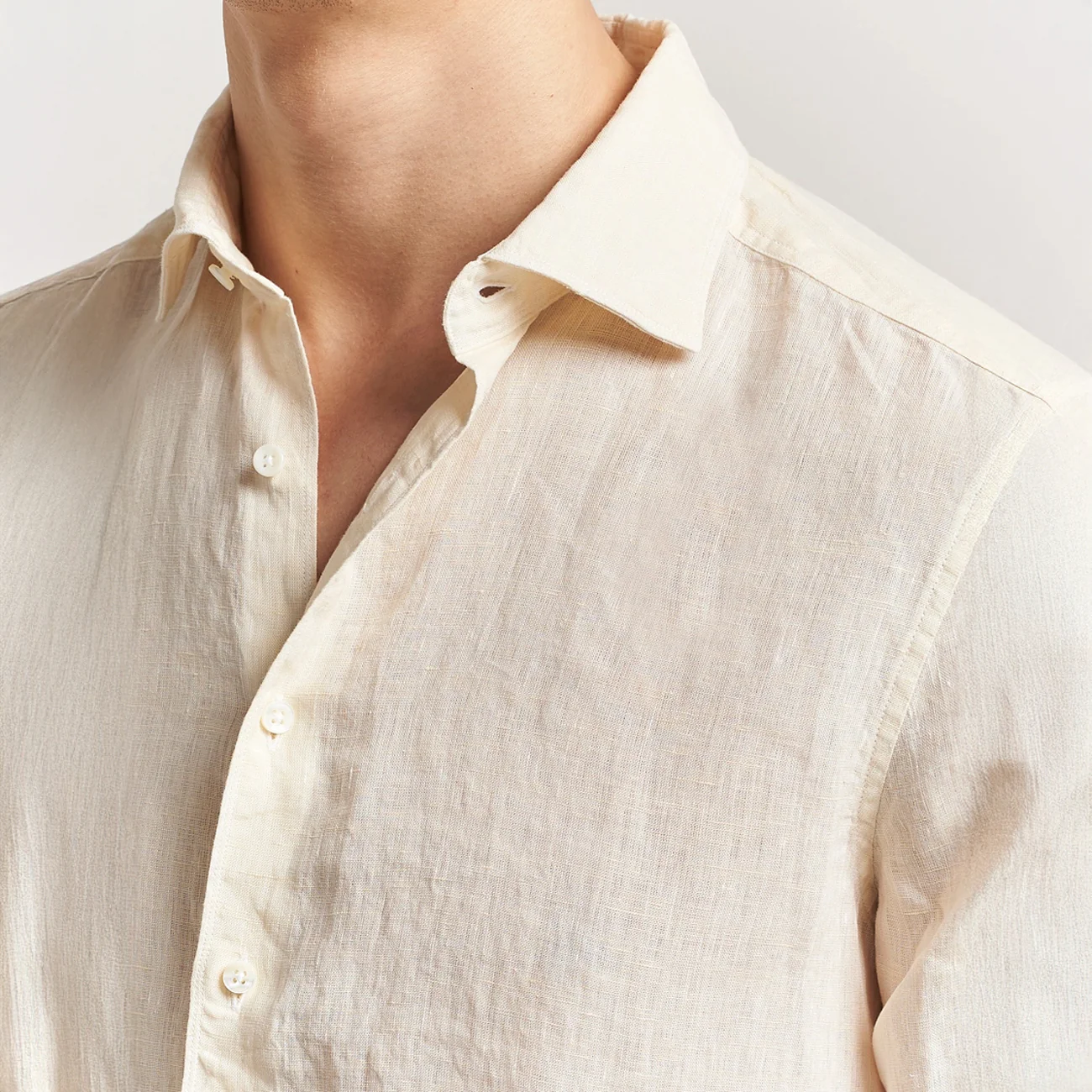 Butter Yellow Linen Casual Slimline Shirt - Stenströms - Image 3