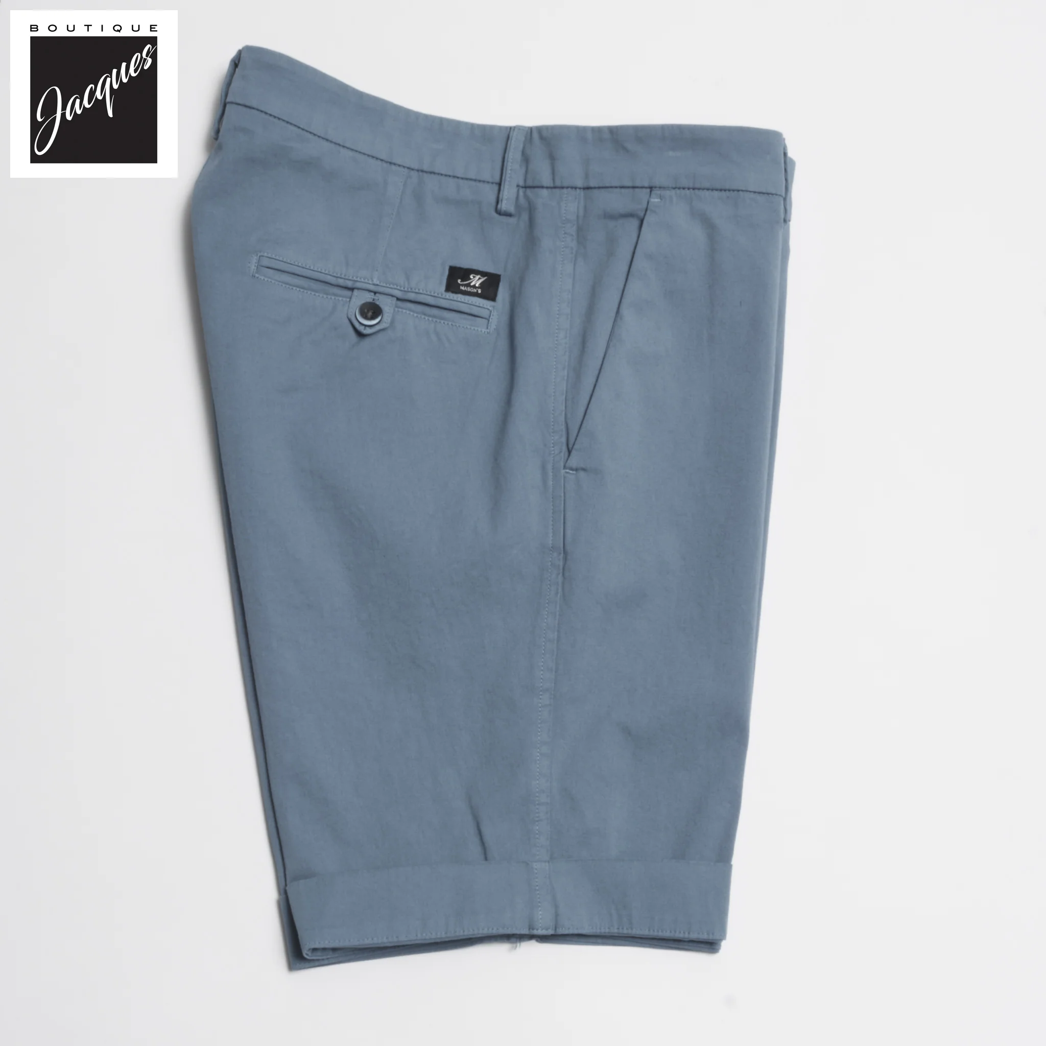 Cadet Blue Cotton-Stretch Torino Slim Fit Bermuda Shorts - Mason's - Image 3