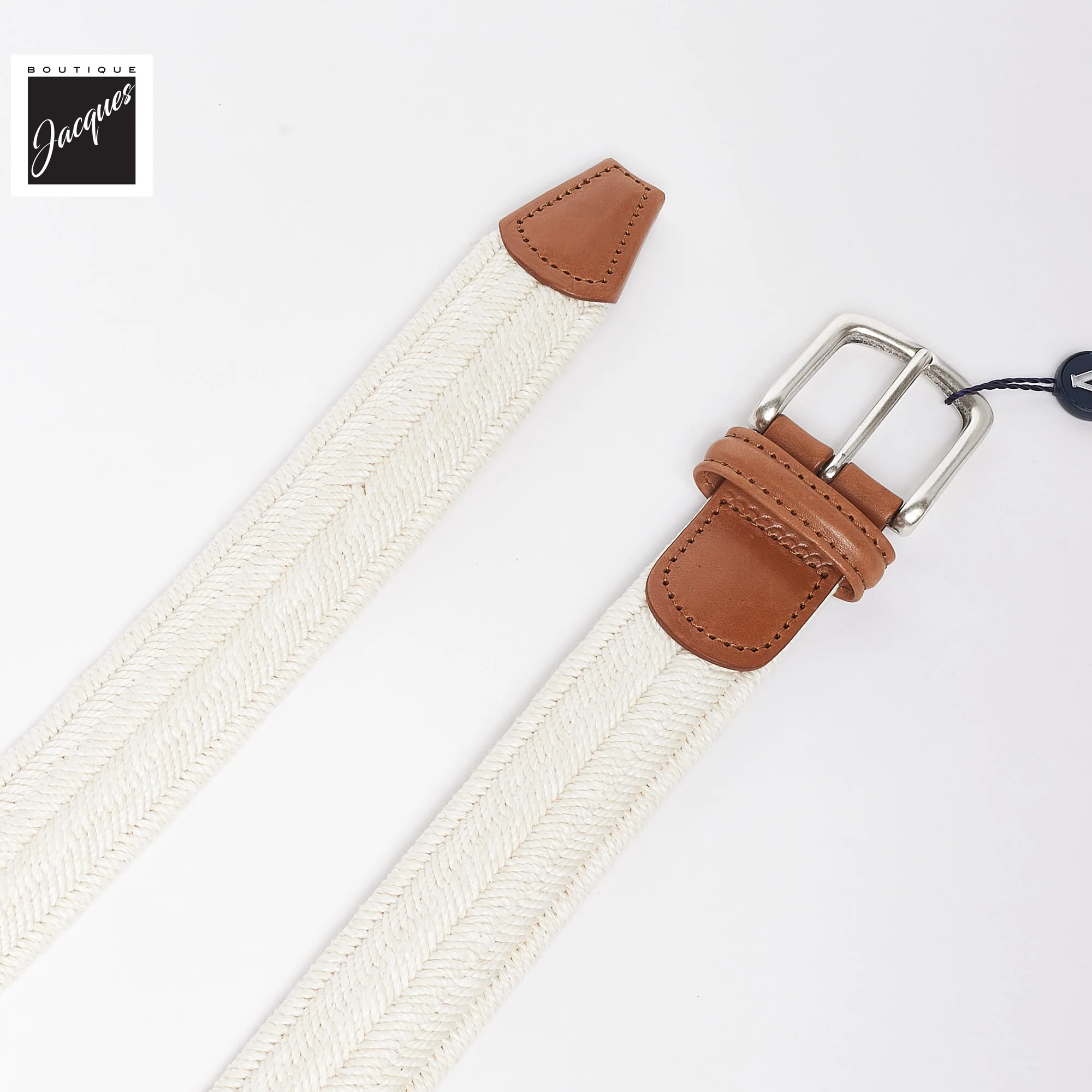 Café Cream Linen Cotton Woven Stretch Belt - Anderson's - Image 3