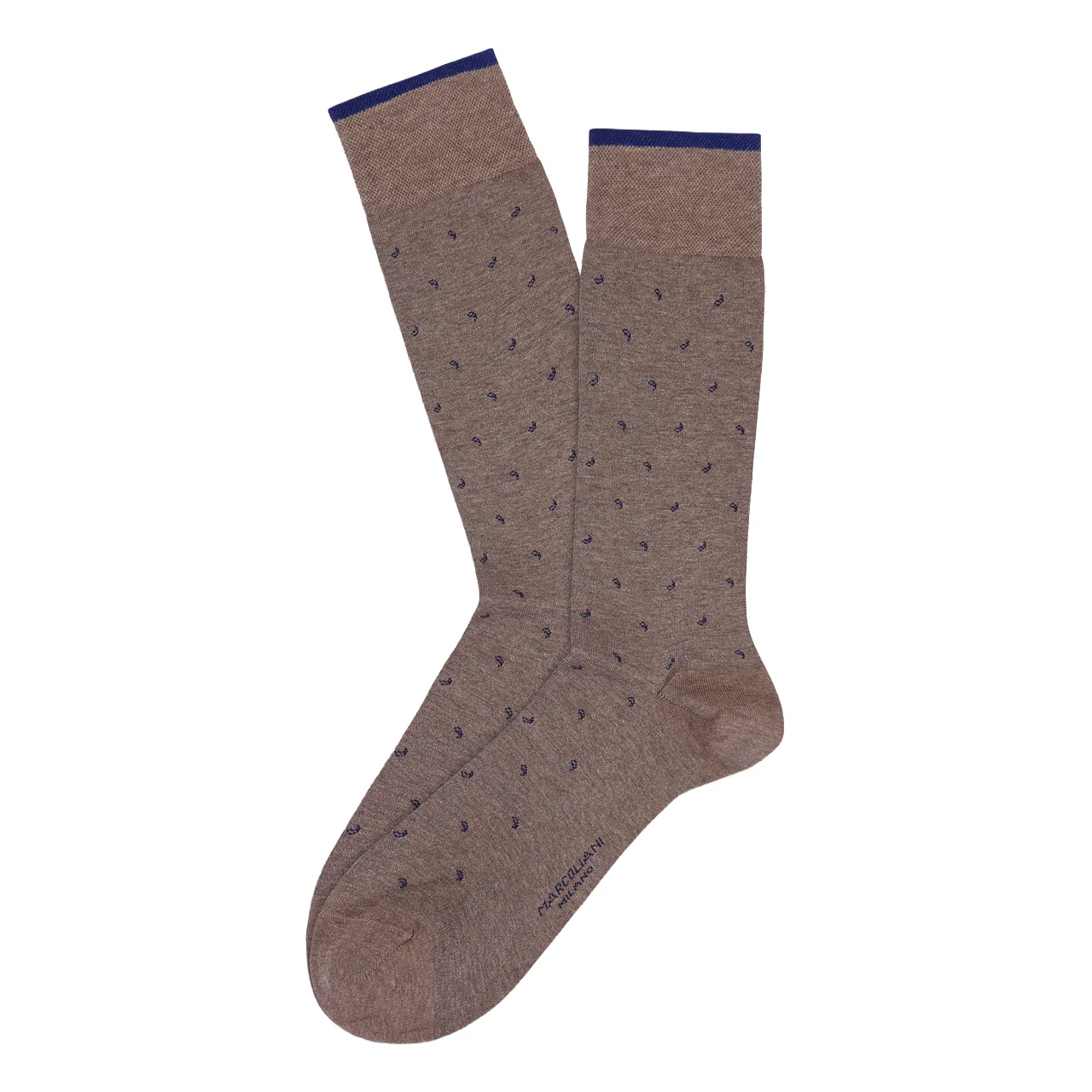 Cappuccino Brown Micro Paisley Pima Cotton Mid-Calf Socks - Marcoliani