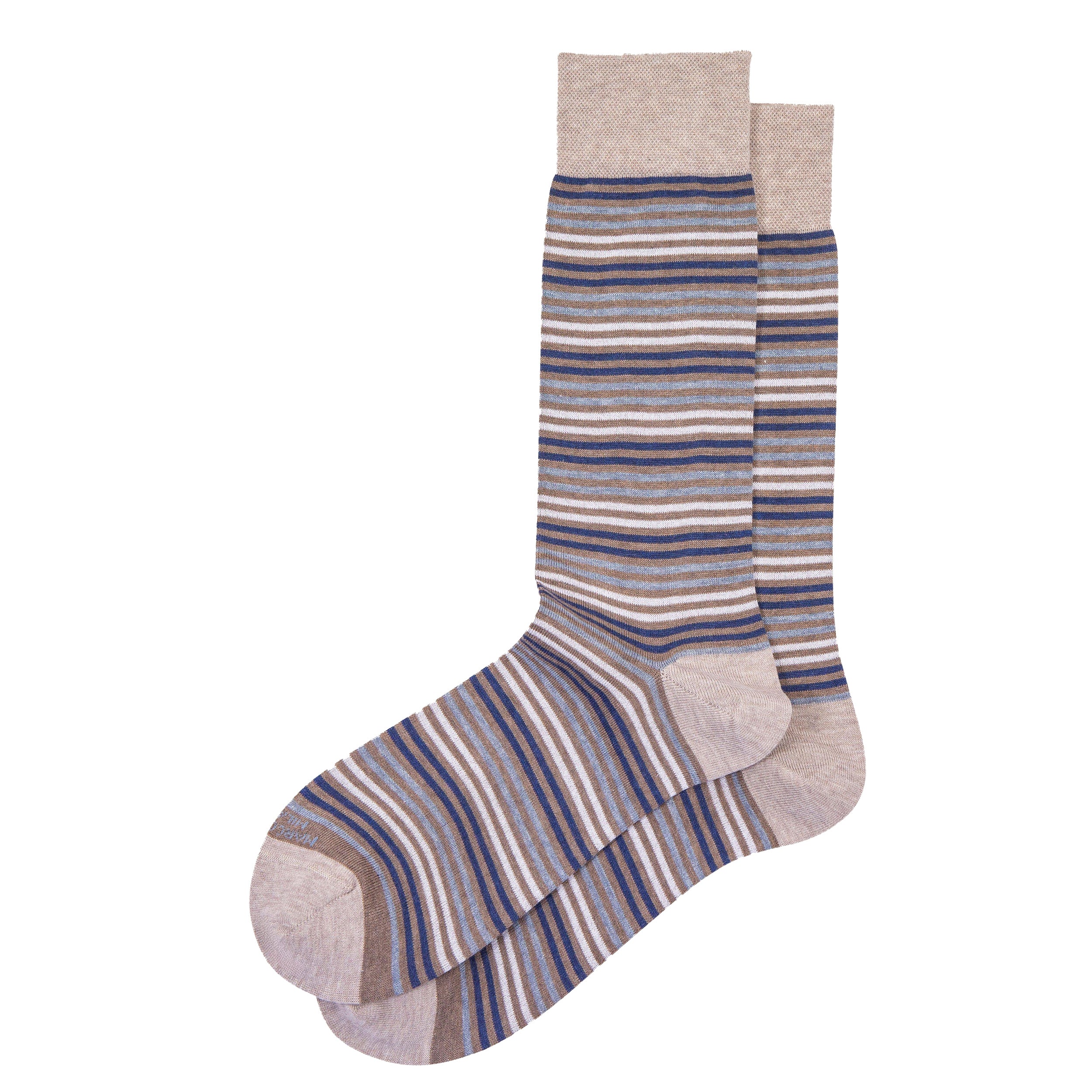 Cappuccino Simple Stripe Pima Cotton Mid-Calf Socks - Marcoliani