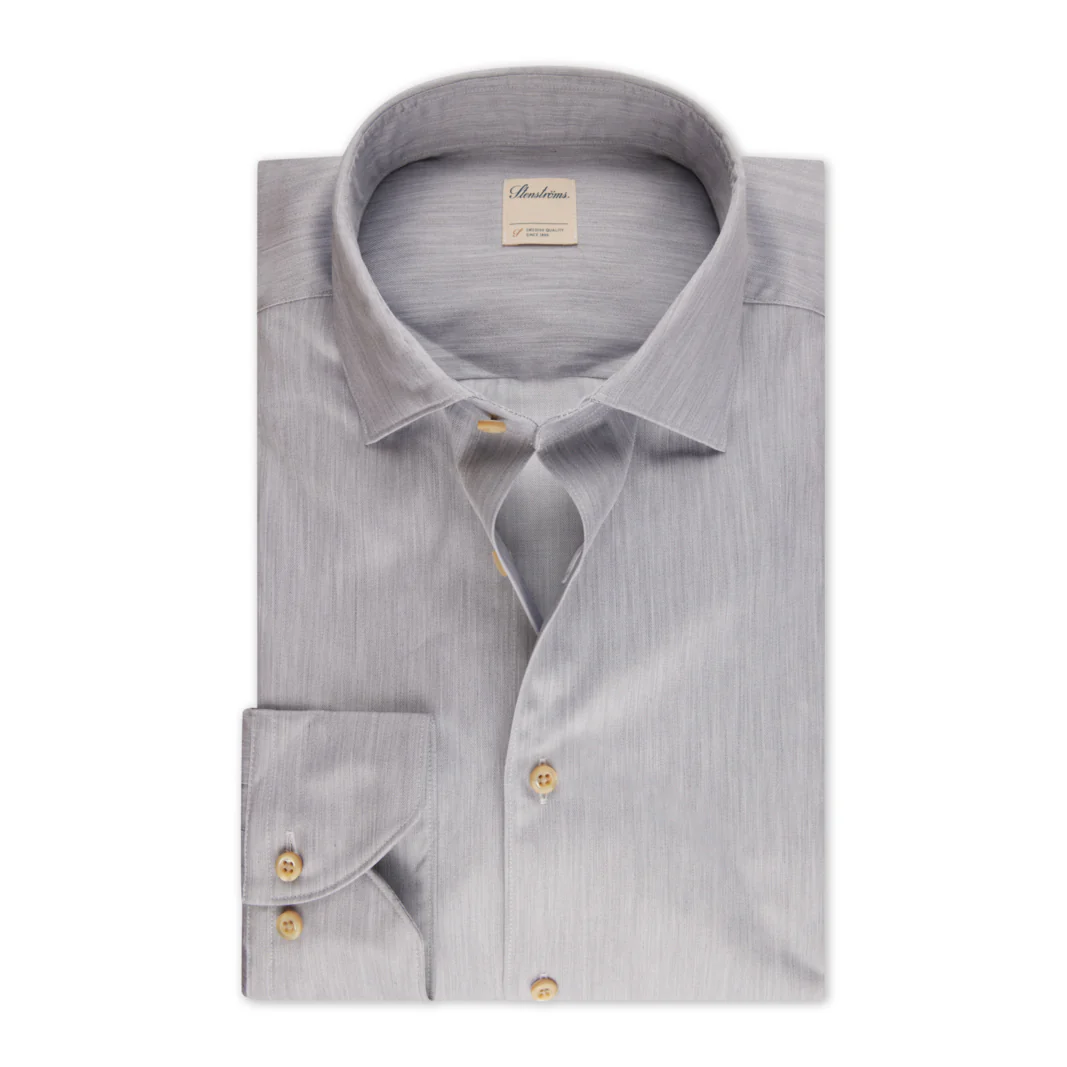 Casual Gray Fitted Body Cotton Twill Shirt