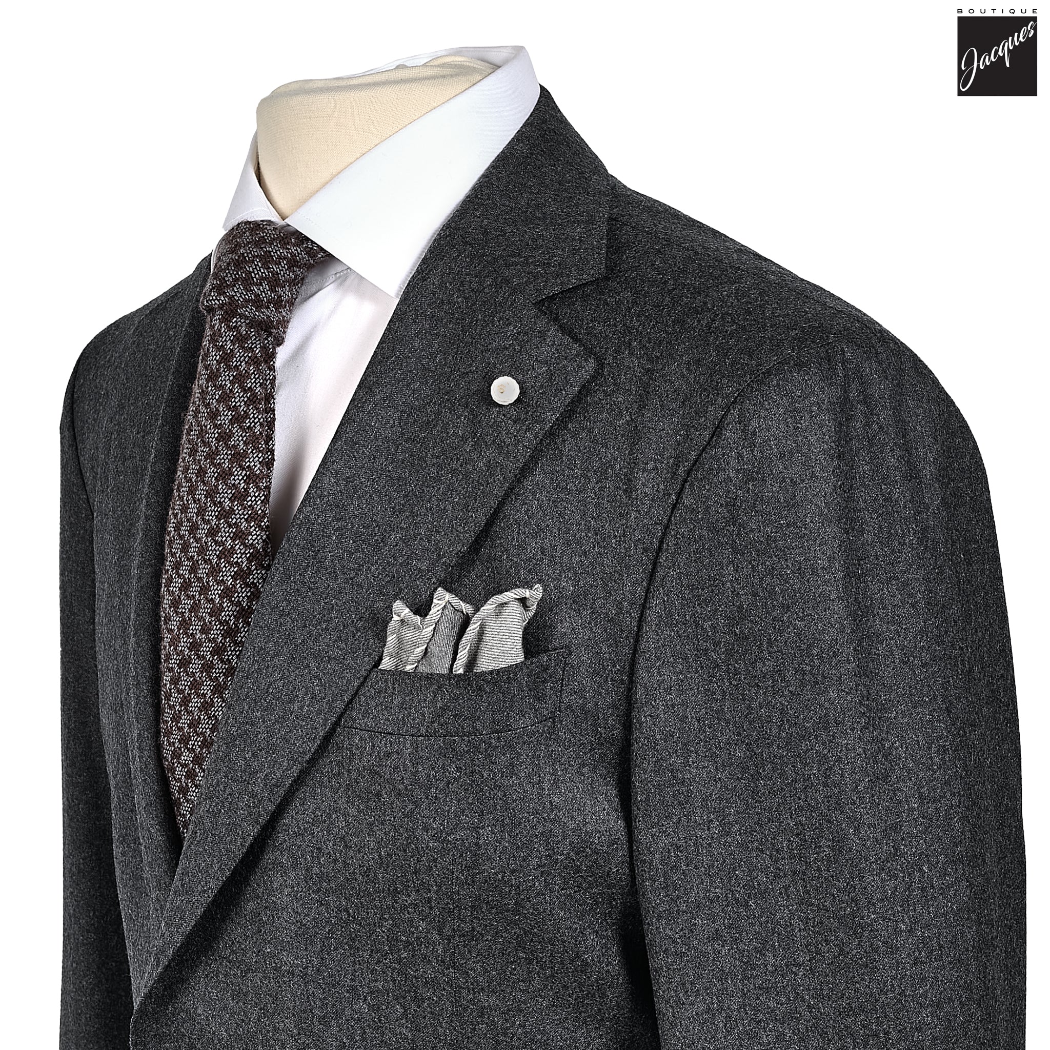 Charcoal Gray Flannel Solid Vitale Barberis Contemporary Fit Suit - Luigi Bianchi - Image 2