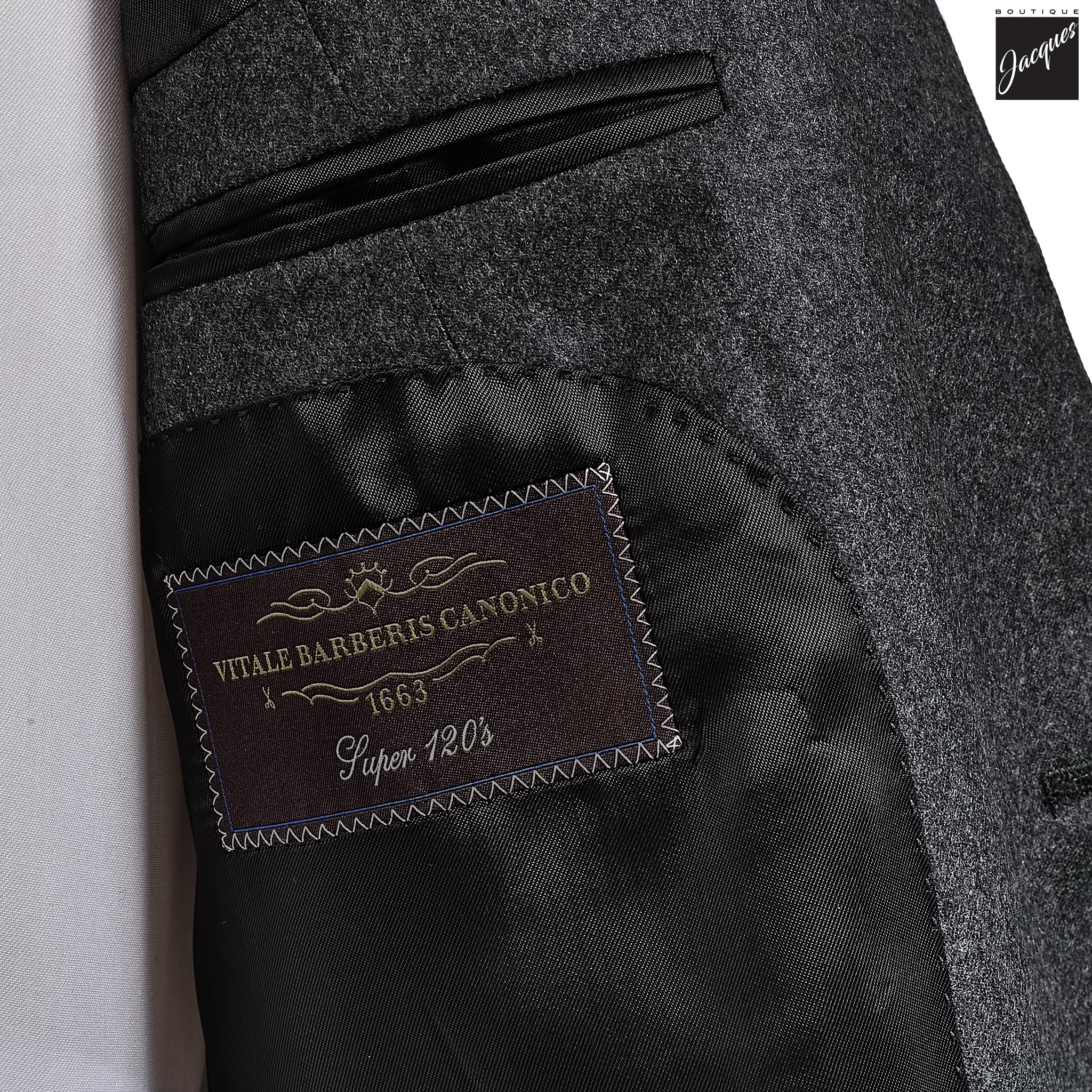 Charcoal Gray Flannel Solid Vitale Barberis Contemporary Fit Suit - Luigi Bianchi - Image 4