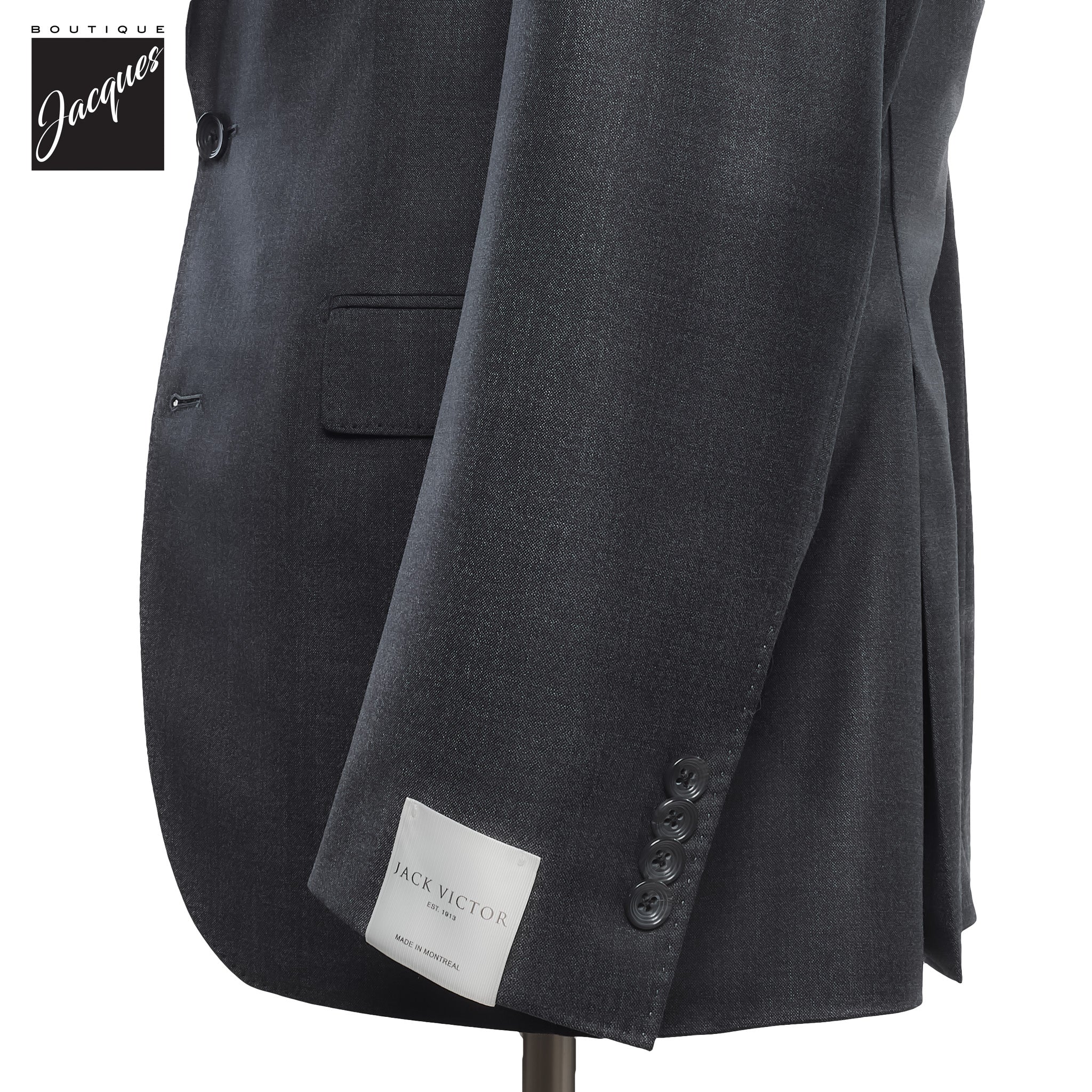 Charcoal Gray Solid Barberis Wool Essence Modern Fit Suit - Jack Victor 1913 - Image 3