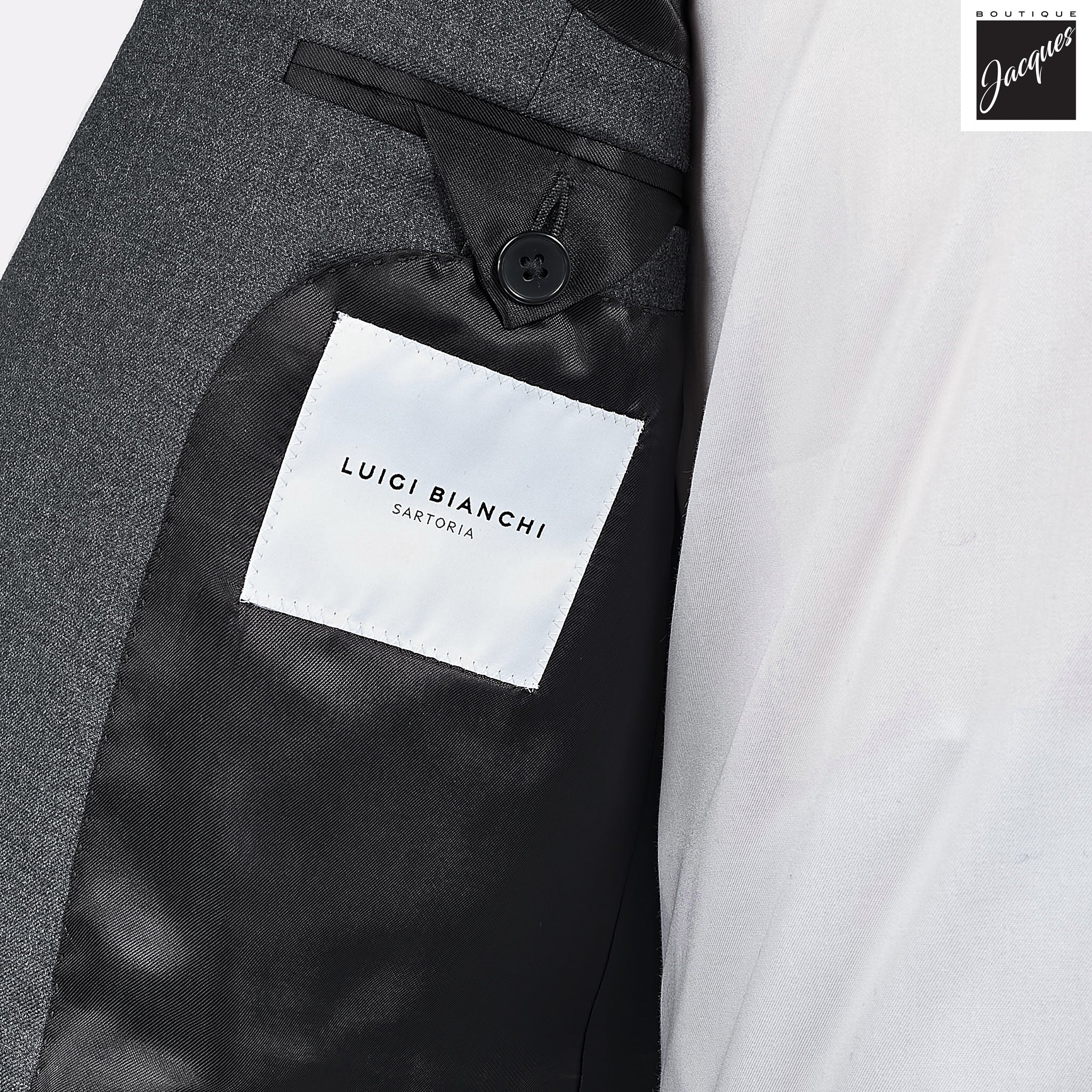 Charcoal Gray Solid Vitale Barberis Slim Fit Suit - Luigi Bianchi - Image 3