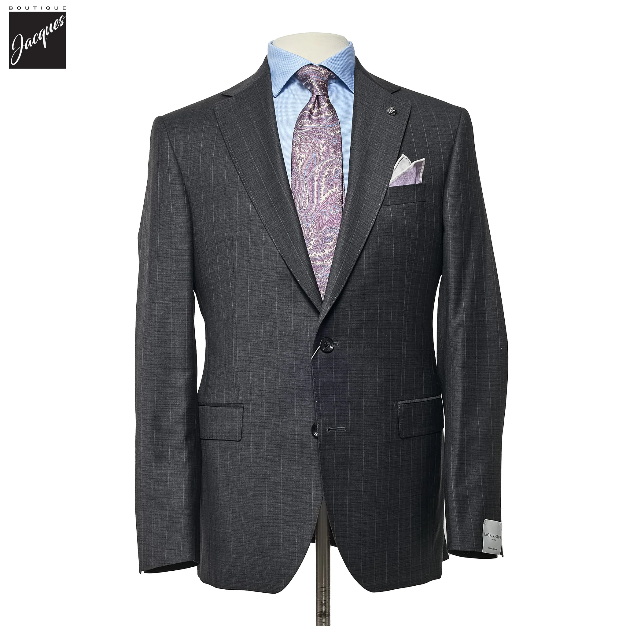 Charcoal Gray Stripe Loro Piana Super 150 Wool Essence Modern Fit Suit - Jack Victor 1913