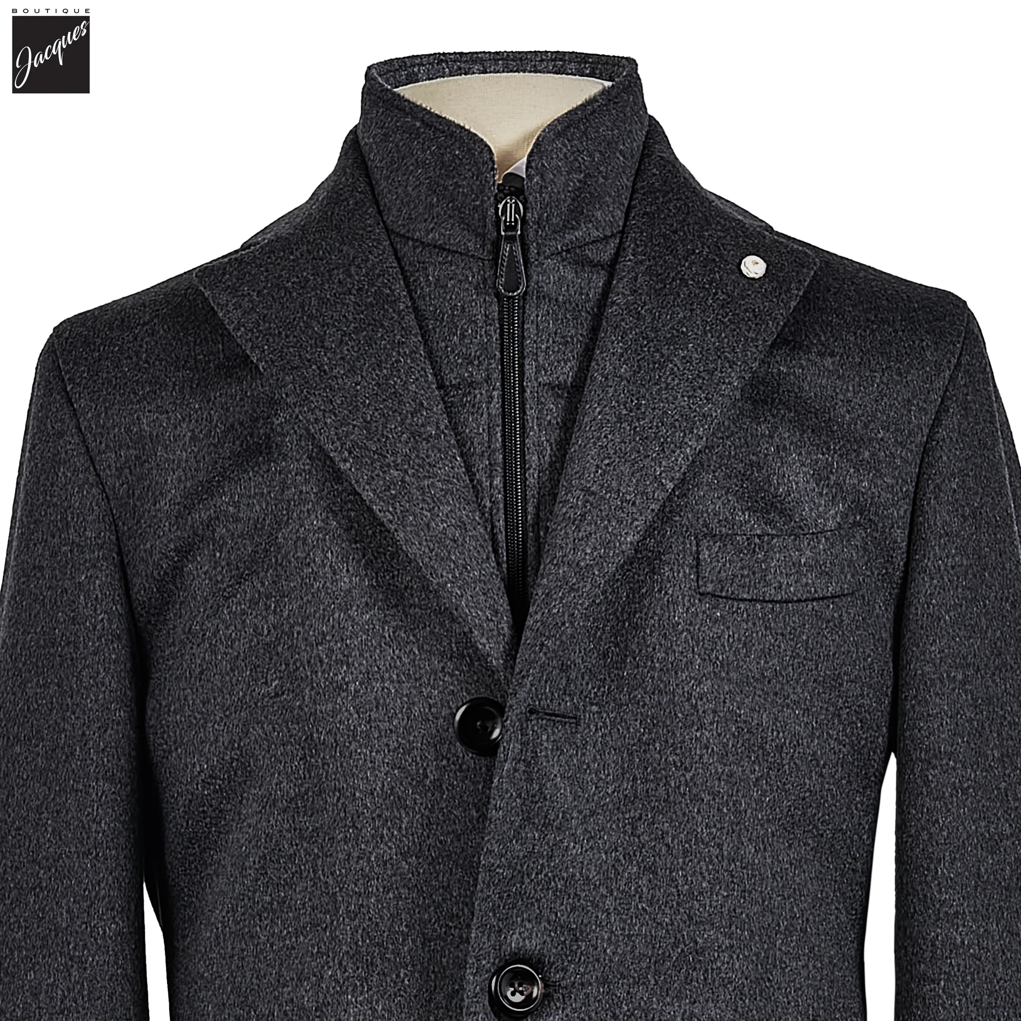 Charcoal Gray Wool Cashmere Colombo Thermo HydroTech Overcoat - Luigi Bianchi Mantova - Image 3