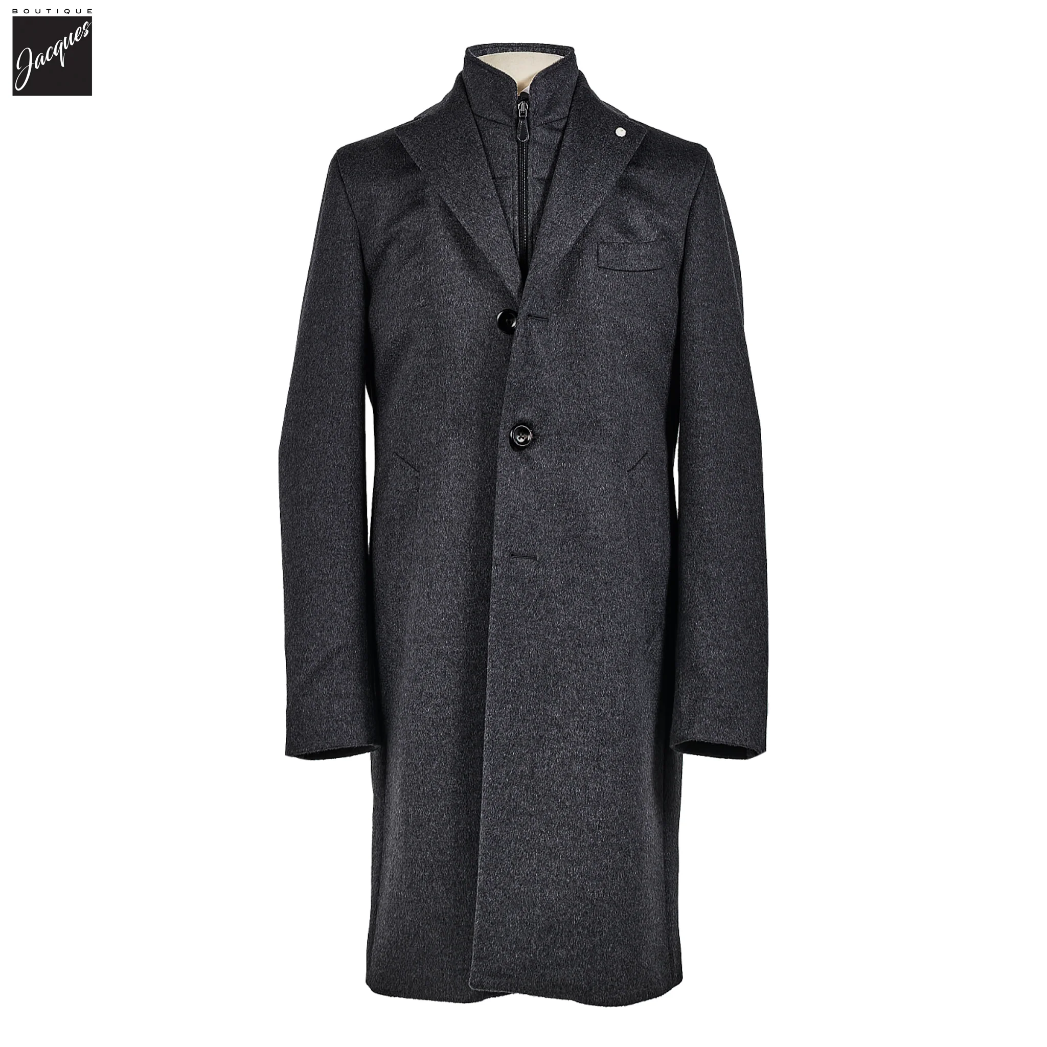 Charcoal Gray Wool Cashmere Colombo Thermo HydroTech Overcoat - Luigi Bianchi Mantova - Image 4