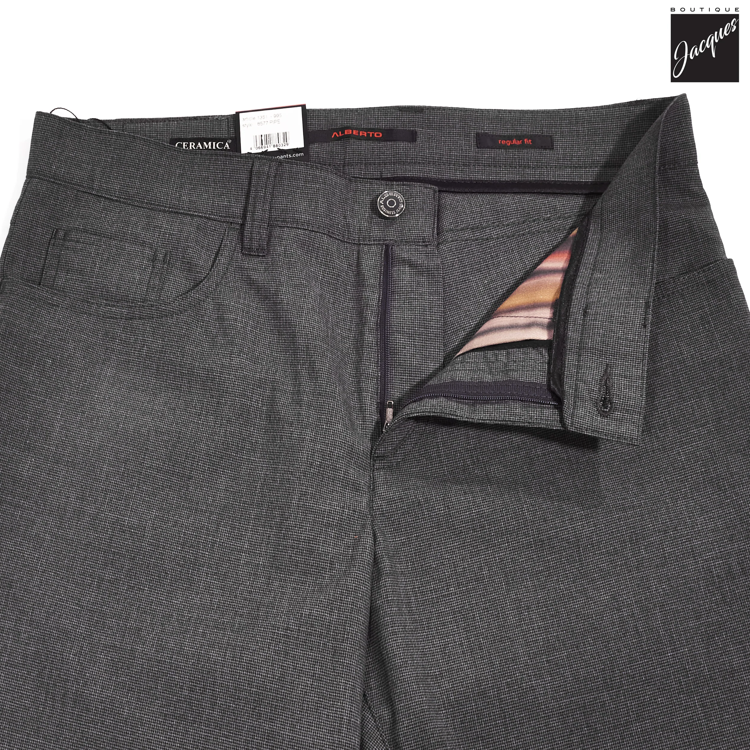 Charcoal Mini Pepita Pattern Ceramica Pipe Five Pocket Pants - ALBERTO - Image 3