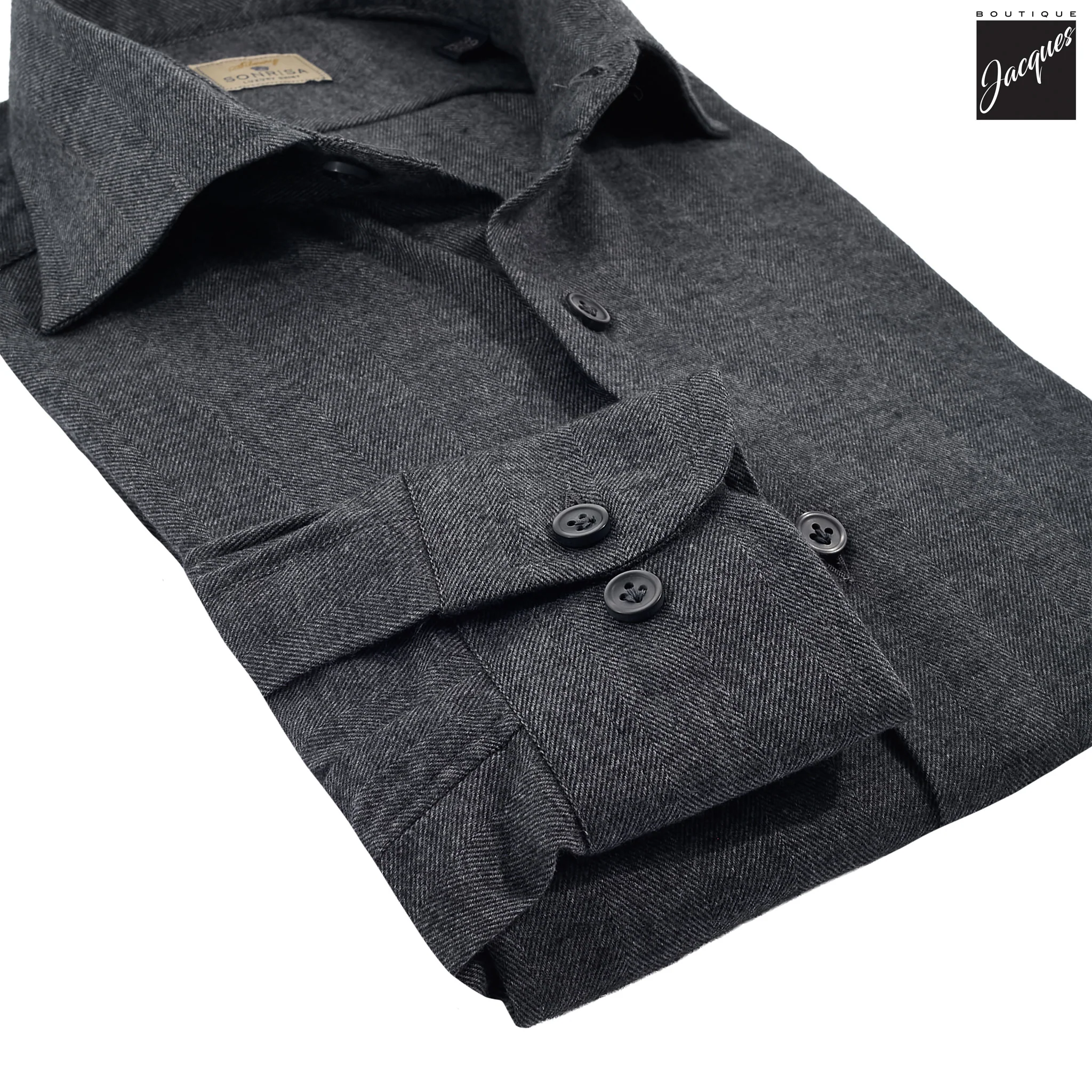 Charcoal Semi-Solid Lux Cotton-Lyocell Flannel Shirt - SONRISA - Image 2