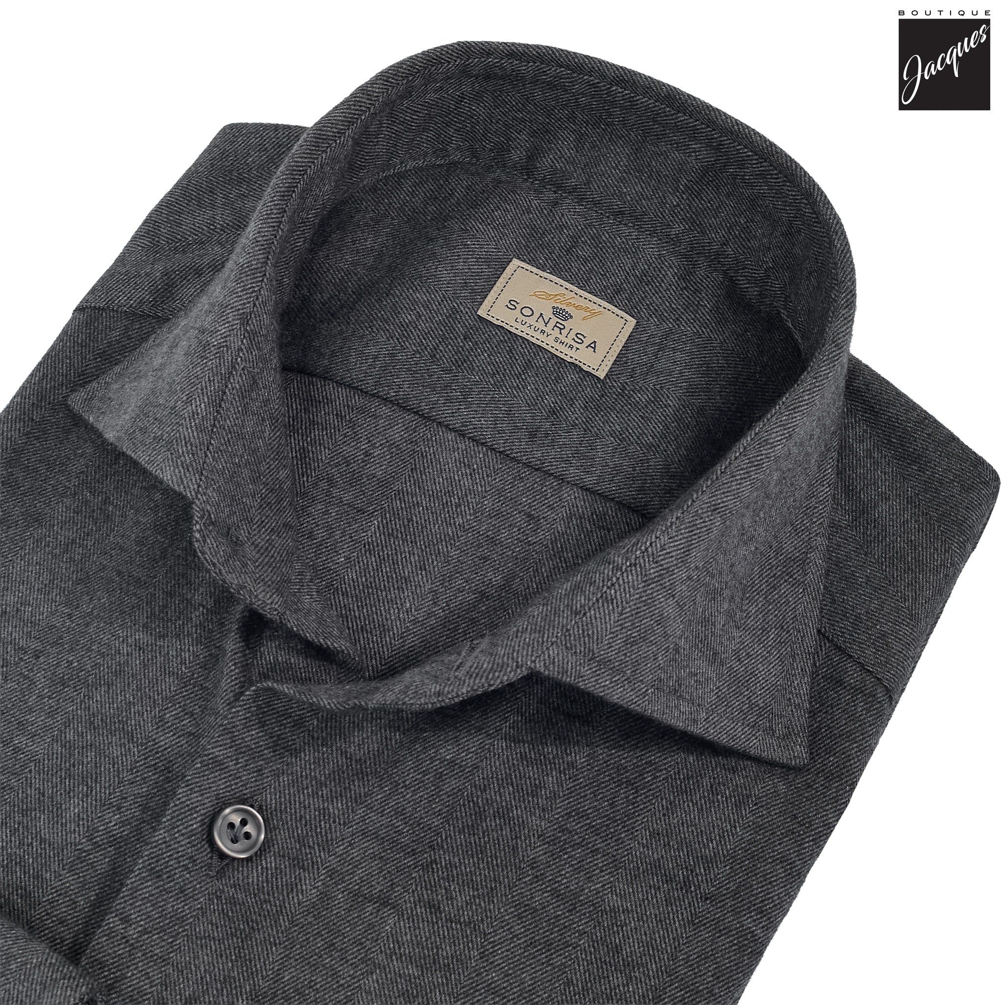 Charcoal Semi-Solid Lux Cotton-Lyocell Flannel Shirt - SONRISA - Image 3