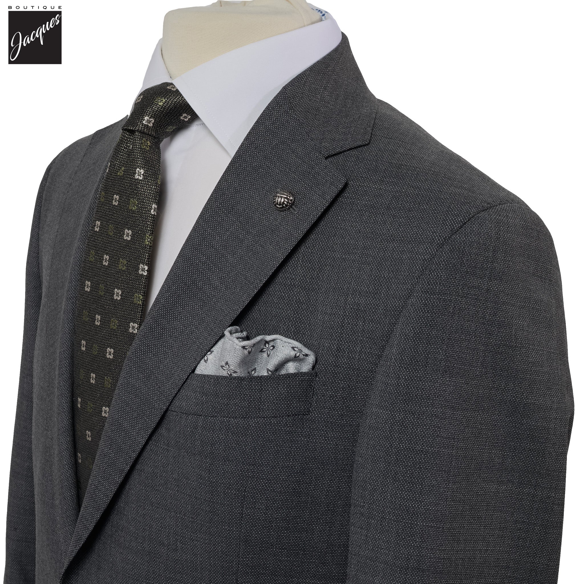 Charcoal Semi-Solid Wool Stretch Dean Contemporary Fit Suit - Jack Victor - Image 2