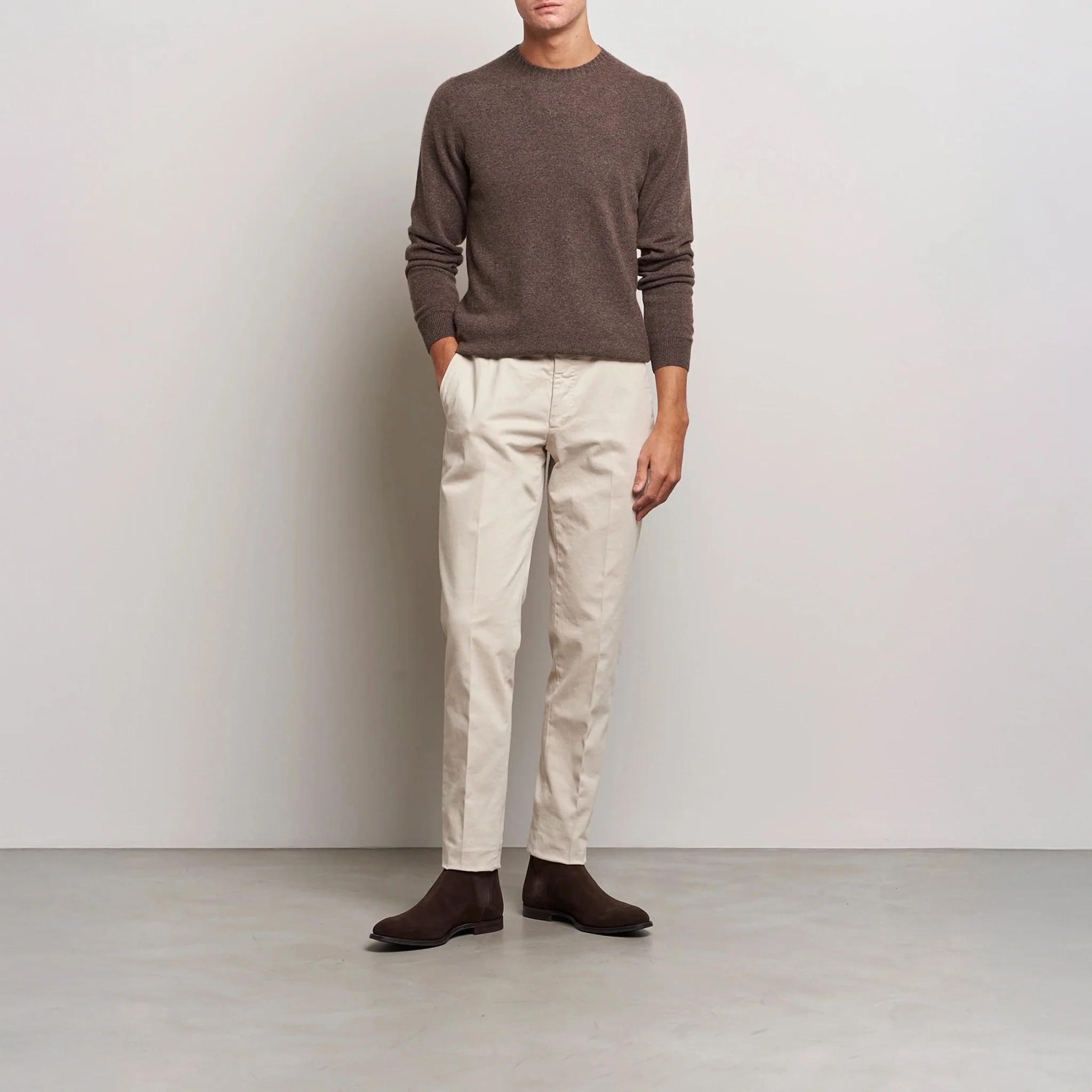 Chocolate Brown Cashmere Knit Crew Neck Sweater - Stenströms - Image 3