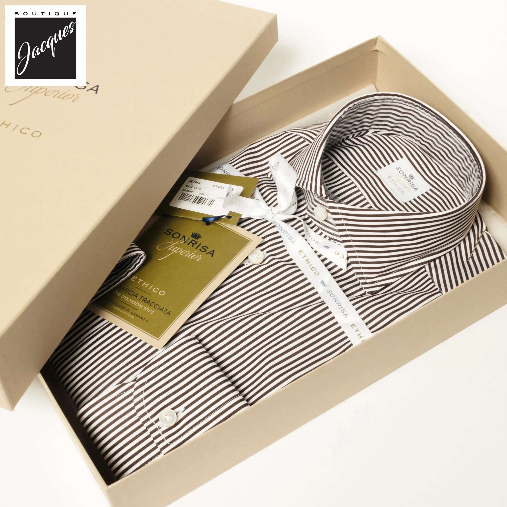 Chocolate Brown Striped Superior Cotton Modern Fit Dress Shirt - SONRISA - Image 4