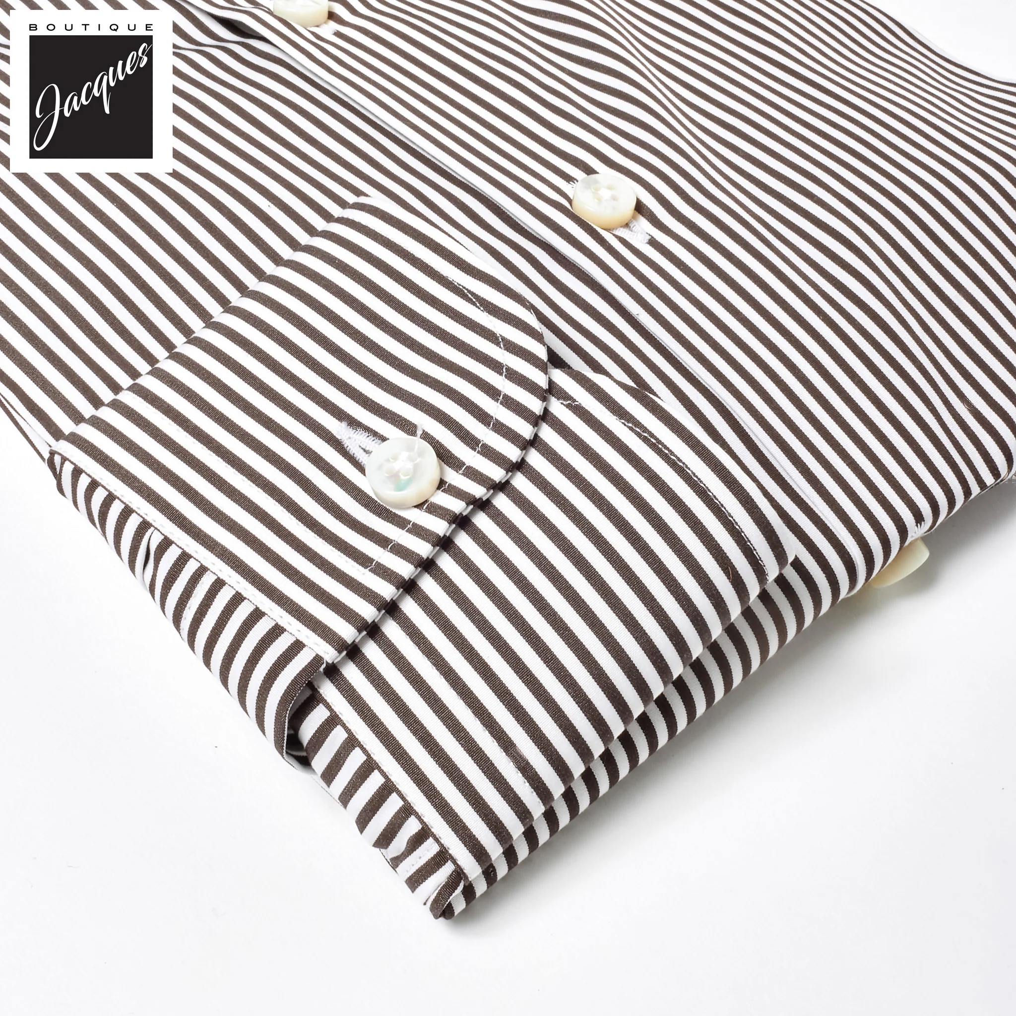 Chocolate Brown Striped Superior Cotton Modern Fit Dress Shirt - SONRISA - Image 5