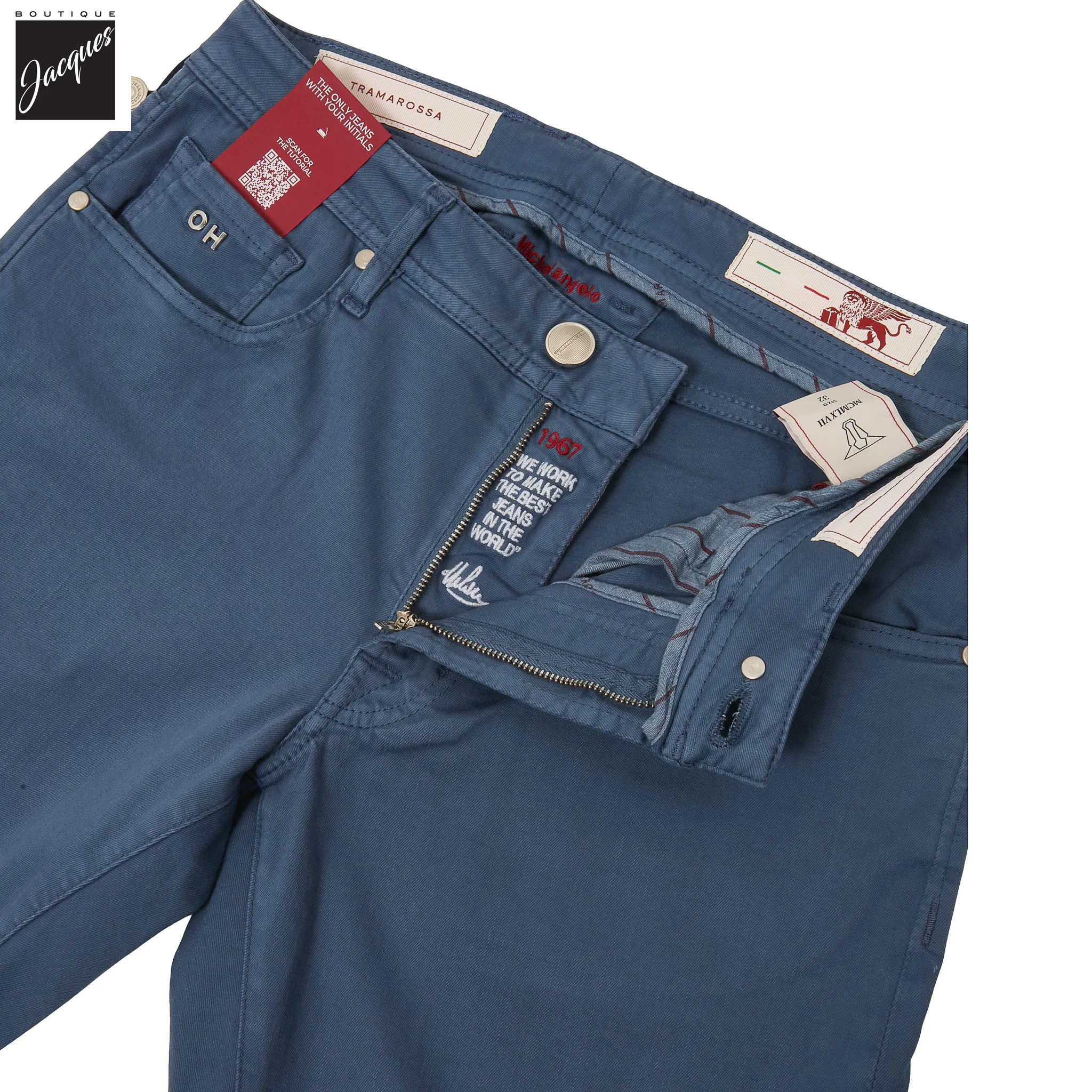 Cloud Blue Soft Dye Michelangelo Super-Stretch Five Pocket Pants - TRAMAROSSA - Image 4