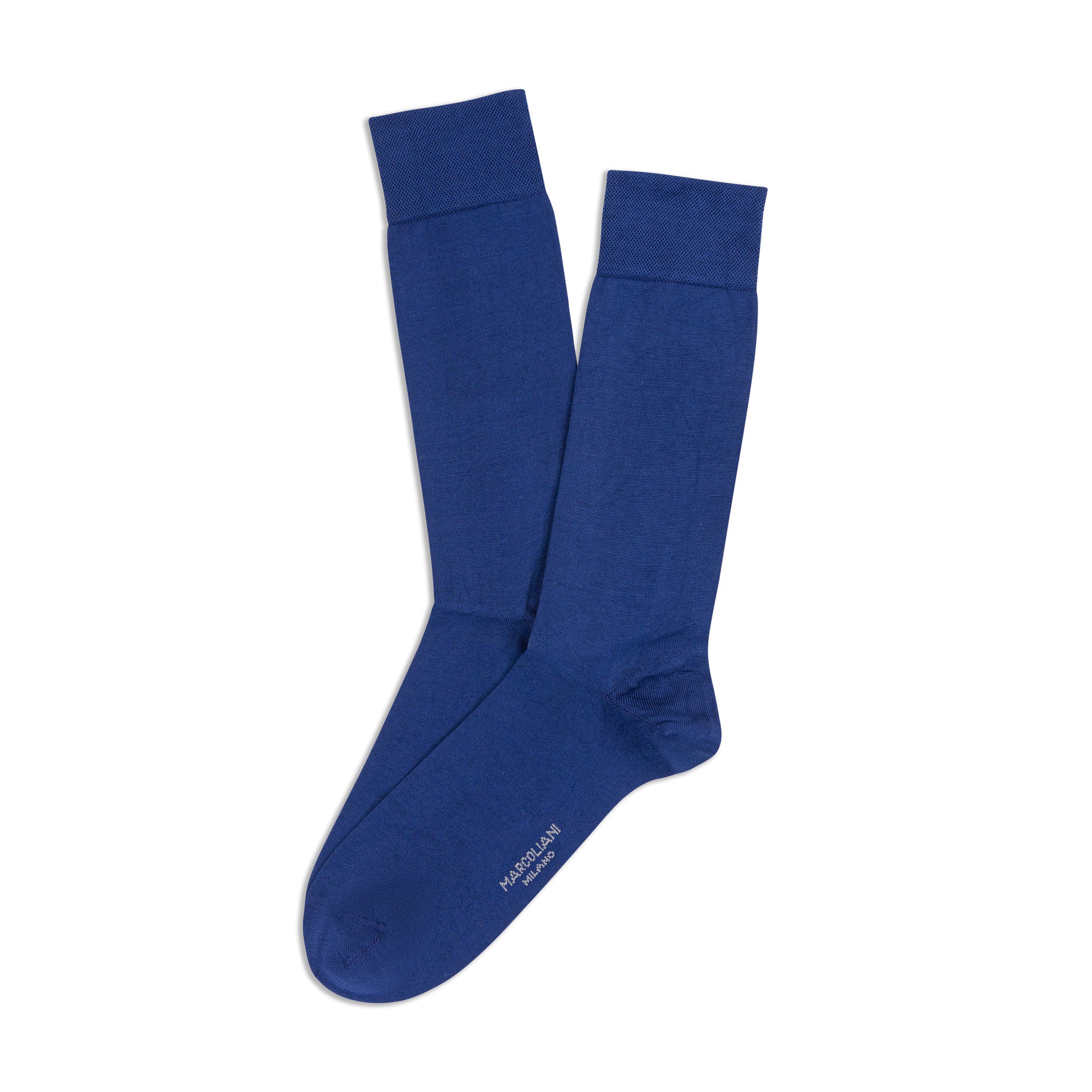 Cobalt Blue Classic Plain Pima Cotton Mid-Calf Sock - Marcoliani