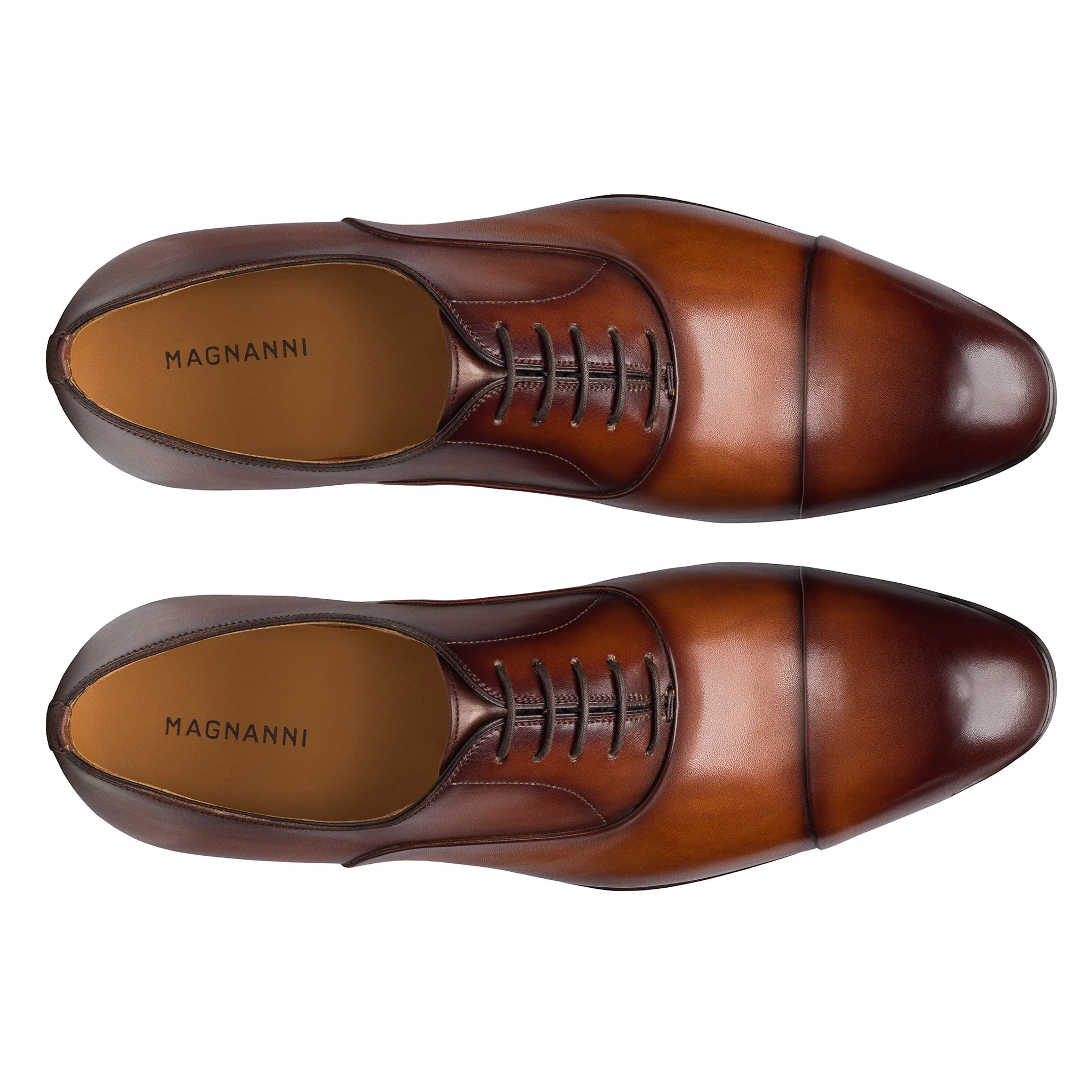 Cognac Naxos Leather Cap-Toe Dress Shoes - Magnanni - Image 4
