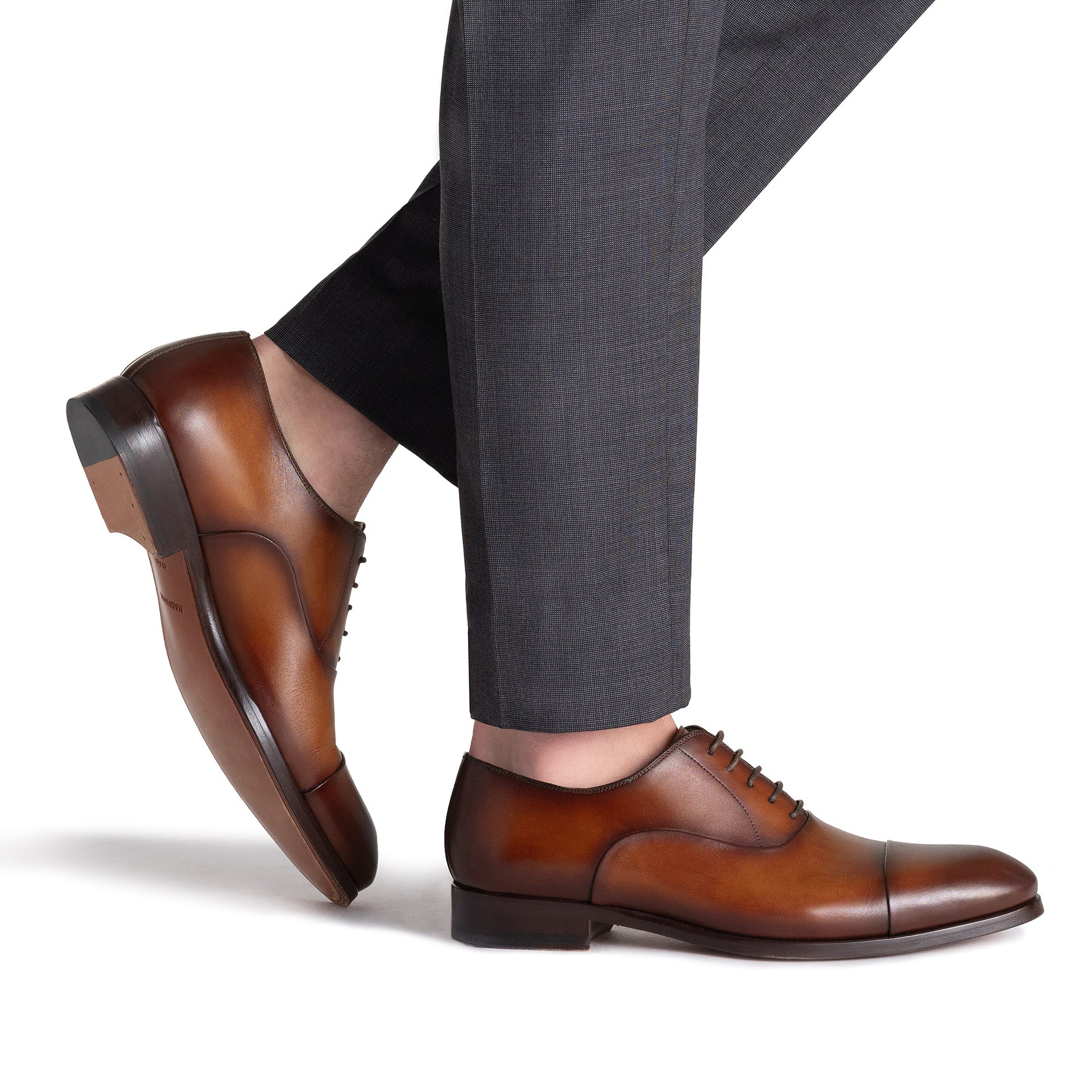 Cognac Naxos Leather Cap-Toe Dress Shoes - Magnanni - Image 5