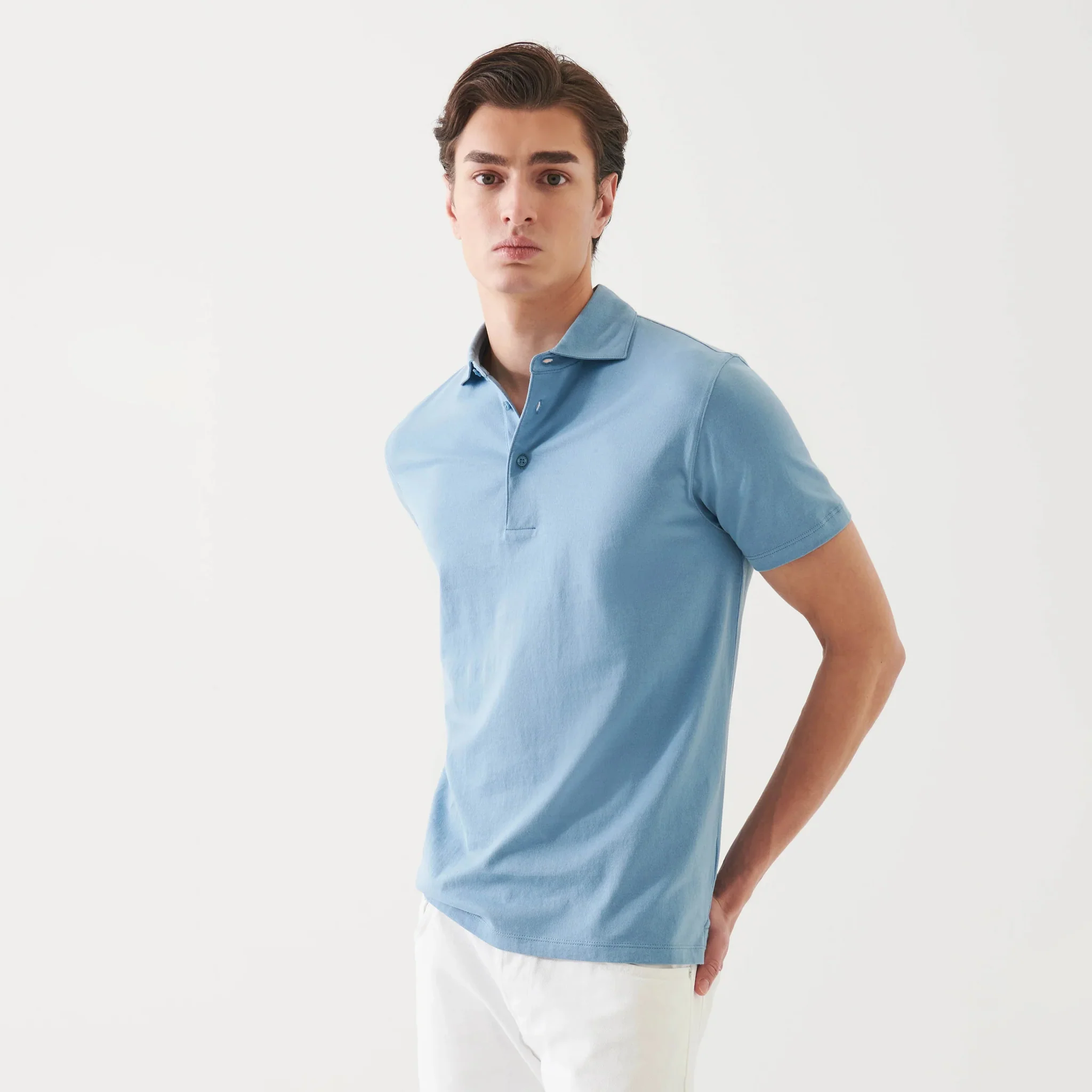 Country Blue Mercerized Pima Cotton Short Sleeve Polo Shirt - Patrick Assaraf - Image 2