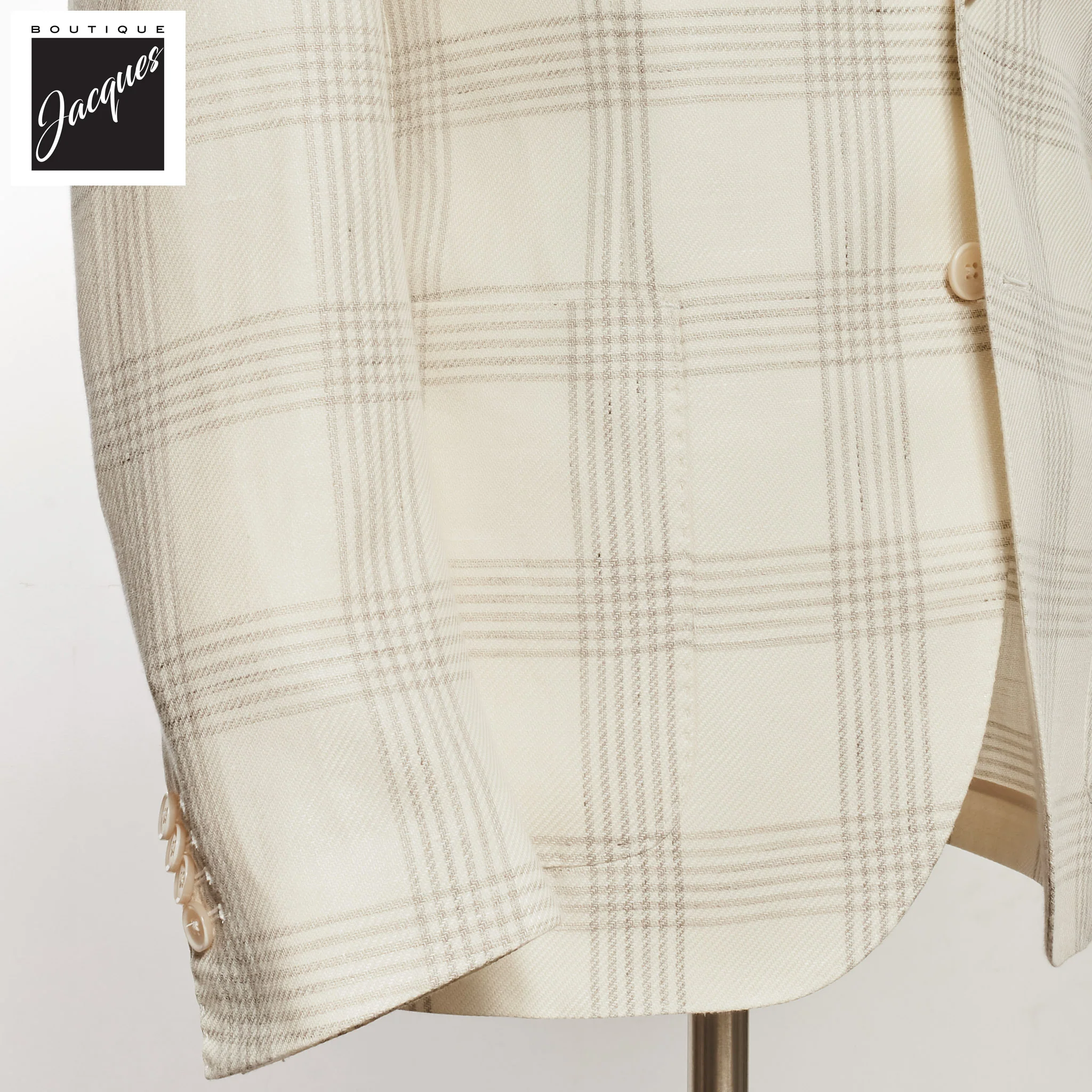 Cream Check Linen Wool Contemporary Fit Sport Jacket - L.B.M 1911 - Image 3