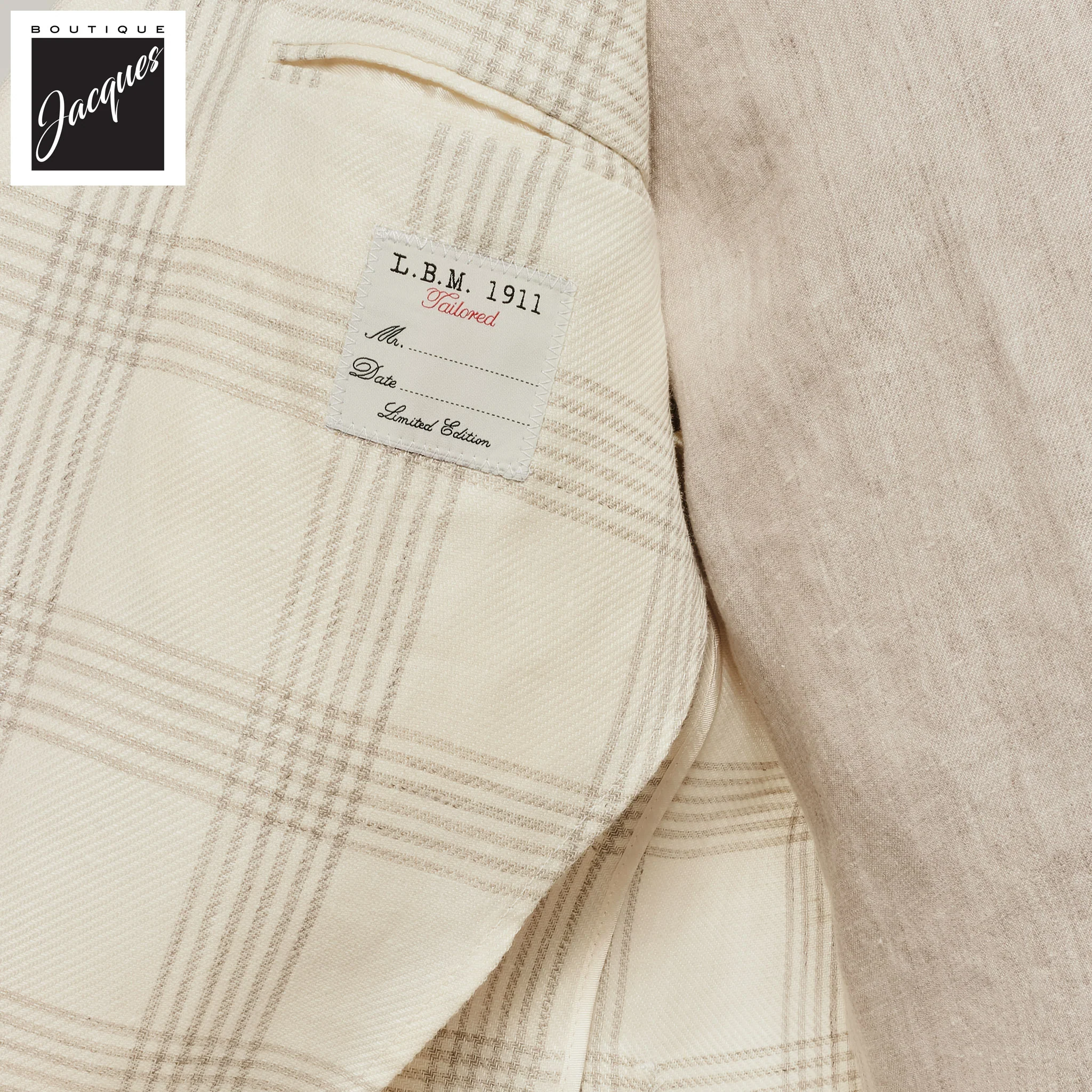 Cream Check Linen Wool Contemporary Fit Sport Jacket - L.B.M 1911 - Image 4