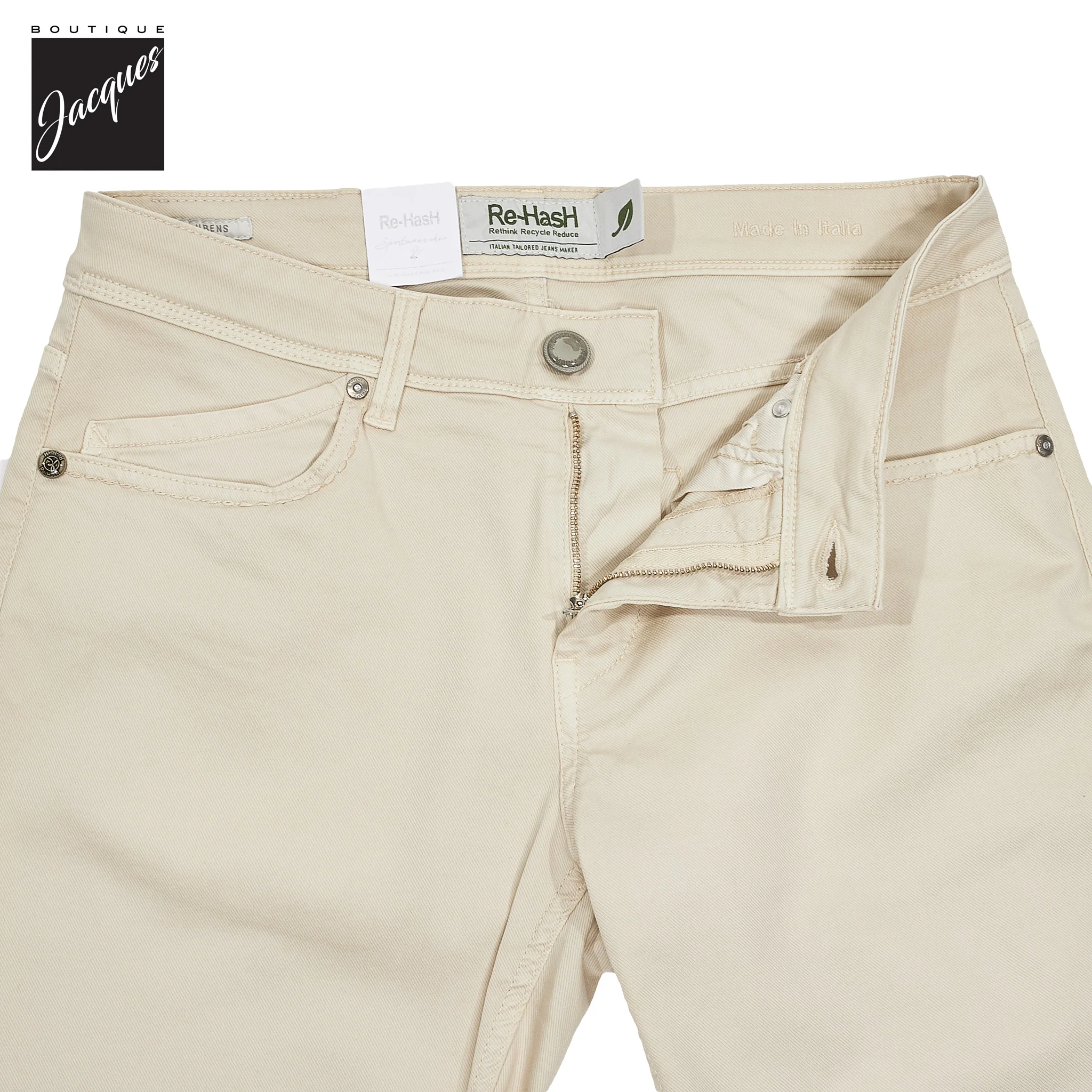 Ivory Cotton-Lyocell Twill 5-Pocket Pants - Re-Hash - Image 3