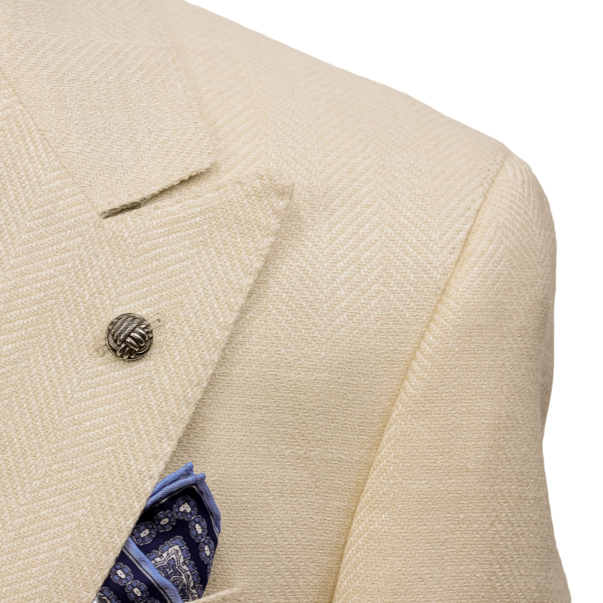 Cream Herringbone Wool Silk Linen Peak Lapel Morgan Contemporary Fit Sport Jacket - Jack Victor 1913 - Image 2