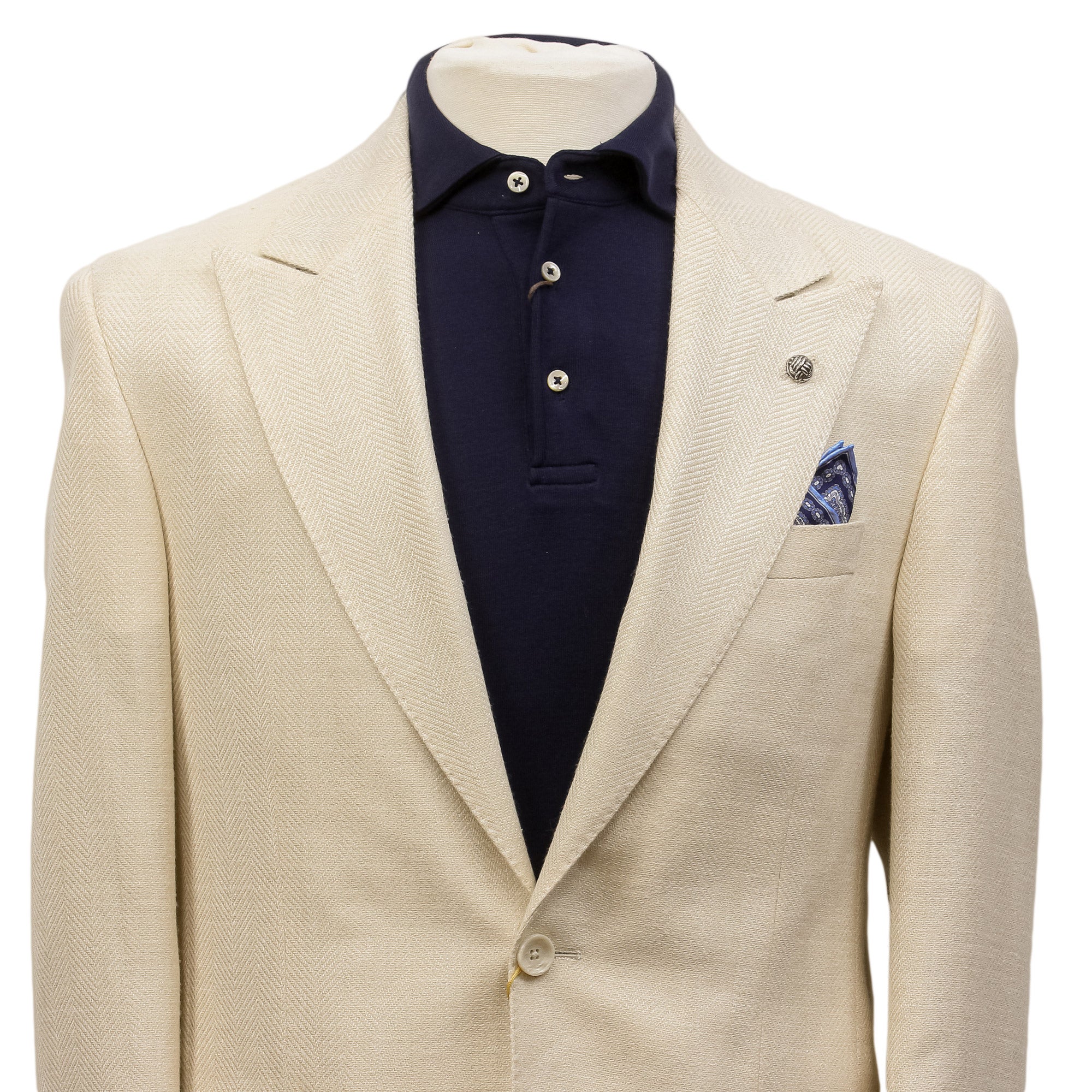 Cream Herringbone Wool Silk Linen Peak Lapel Morgan Contemporary Fit Sport Jacket - Jack Victor 1913 - Image 3