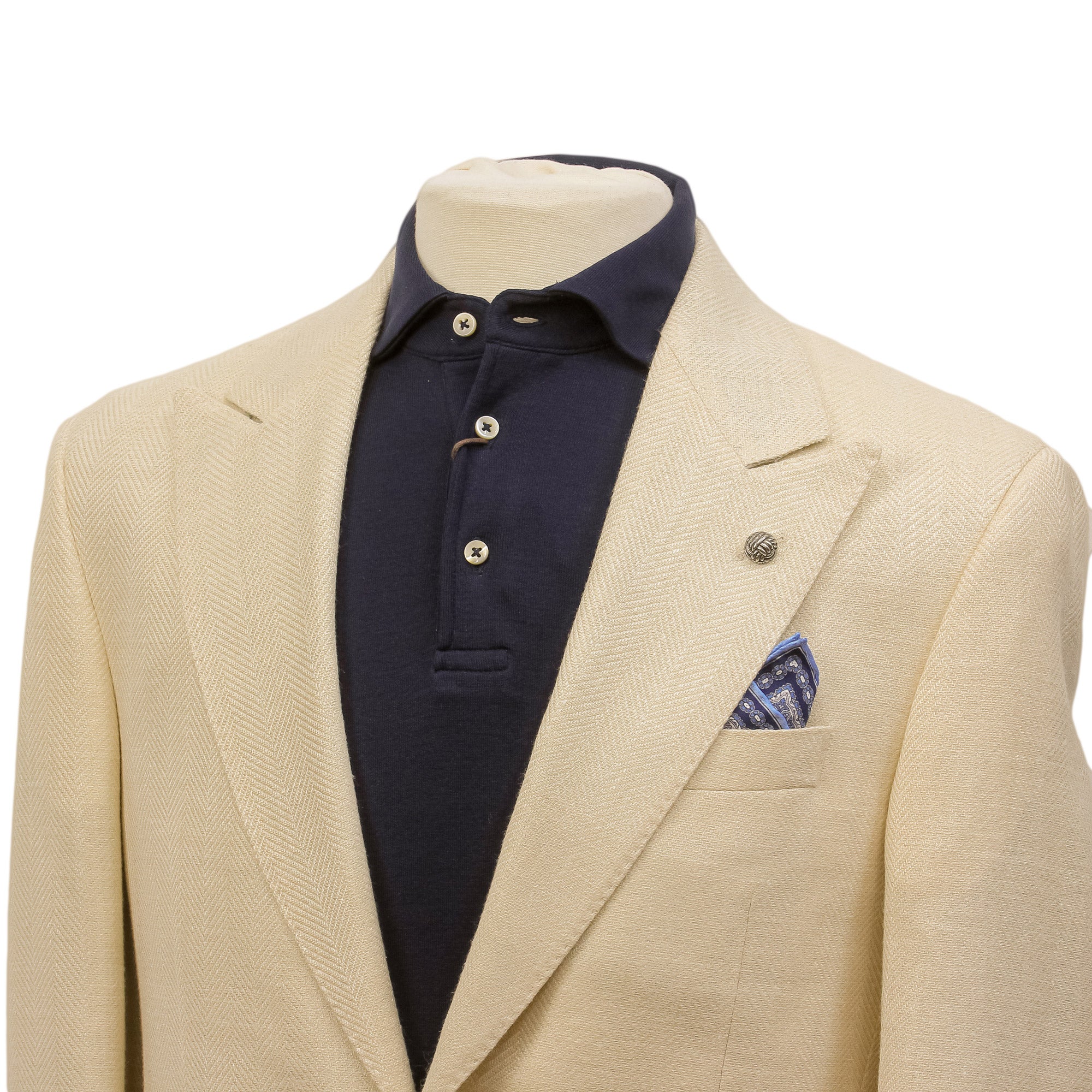 Cream Herringbone Wool Silk Linen Peak Lapel Morgan Contemporary Fit Sport Jacket - Jack Victor 1913 - Image 4