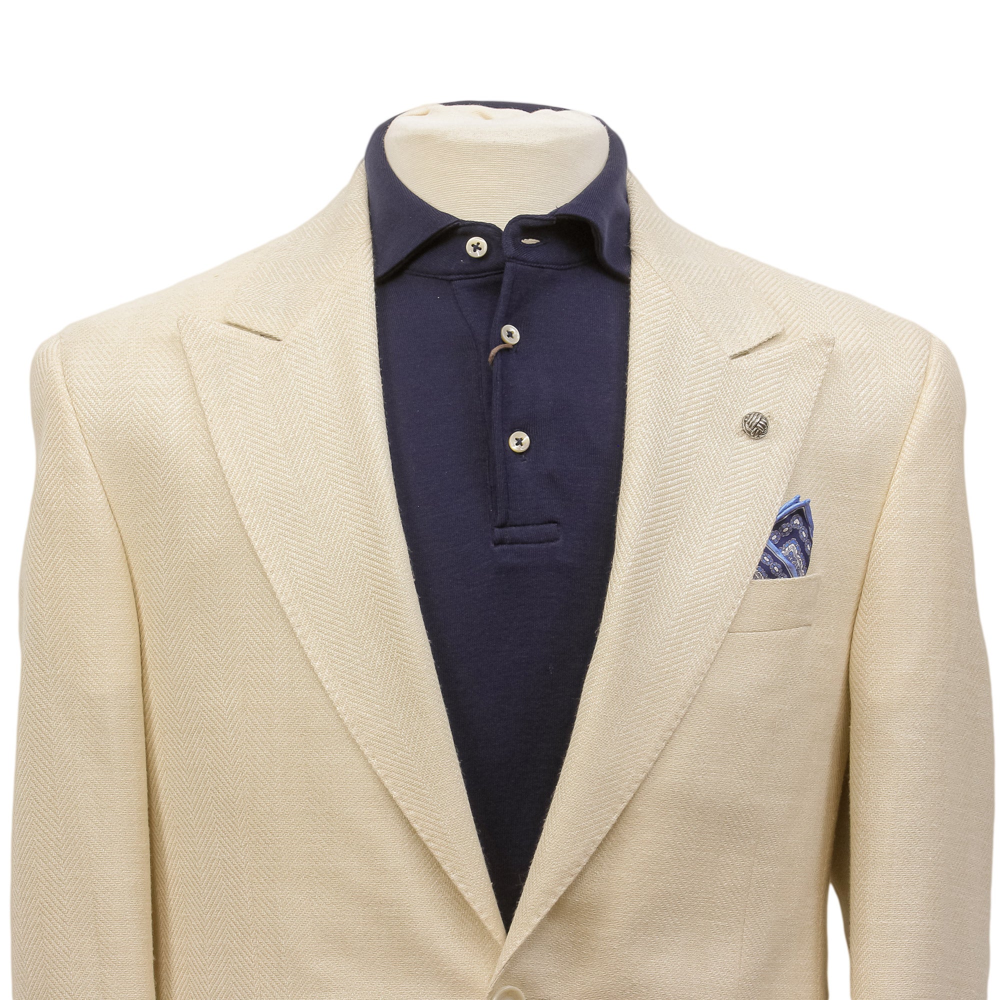 Cream Herringbone Wool Silk Linen Peak Lapel Morgan Contemporary Fit Sport Jacket - Jack Victor 1913 - Image 6